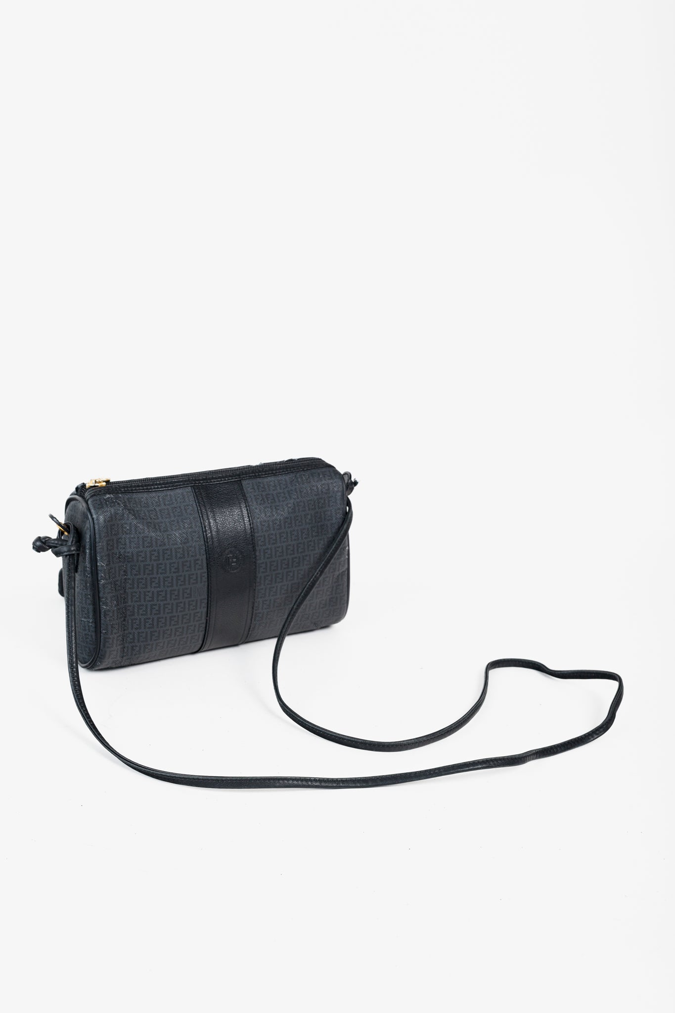 Fendi Vintage Grey & Black FF Coated Canvas Crossbody Bag