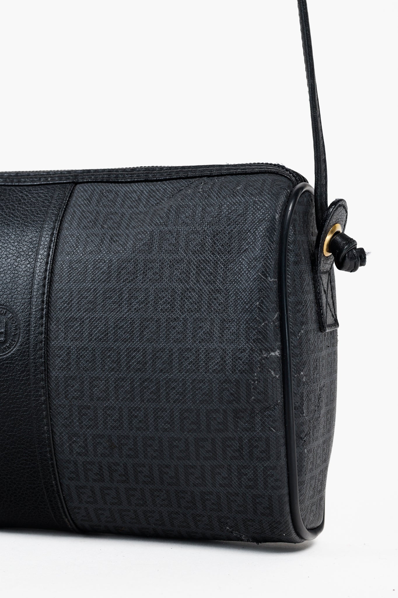 Fendi Vintage Grey & Black FF Coated Canvas Crossbody Bag