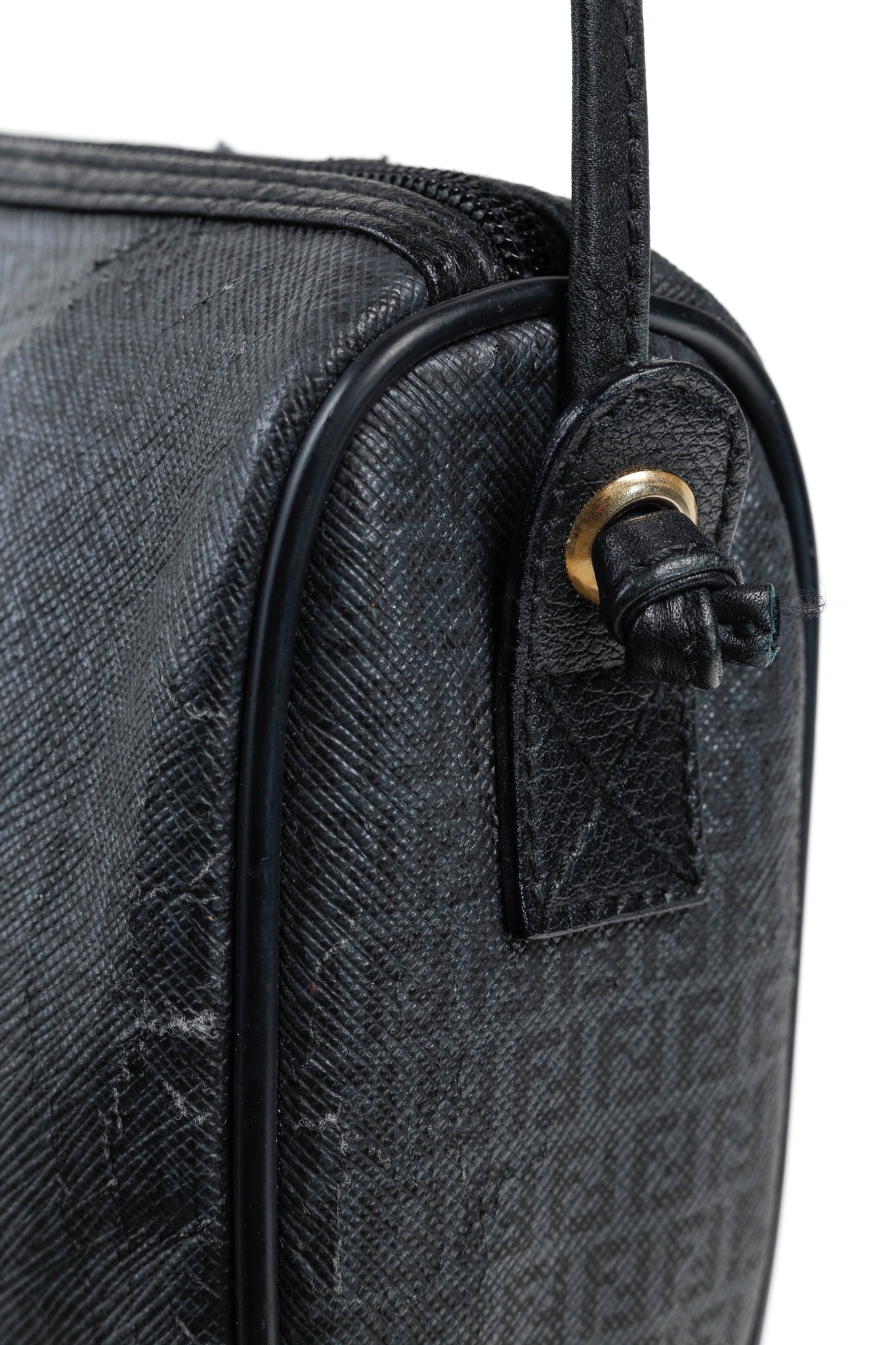 Fendi Vintage Grey & Black FF Coated Canvas Crossbody Bag