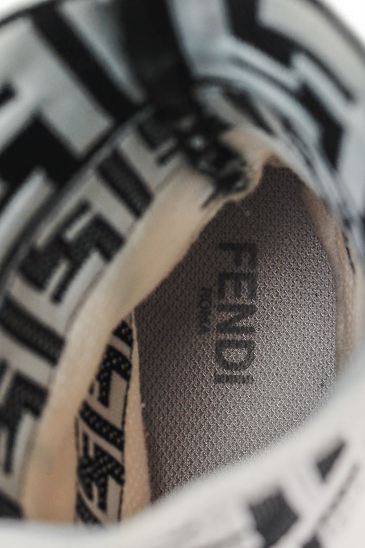 Fendi White FF Motif Tech Fabric High-Top Sneakers