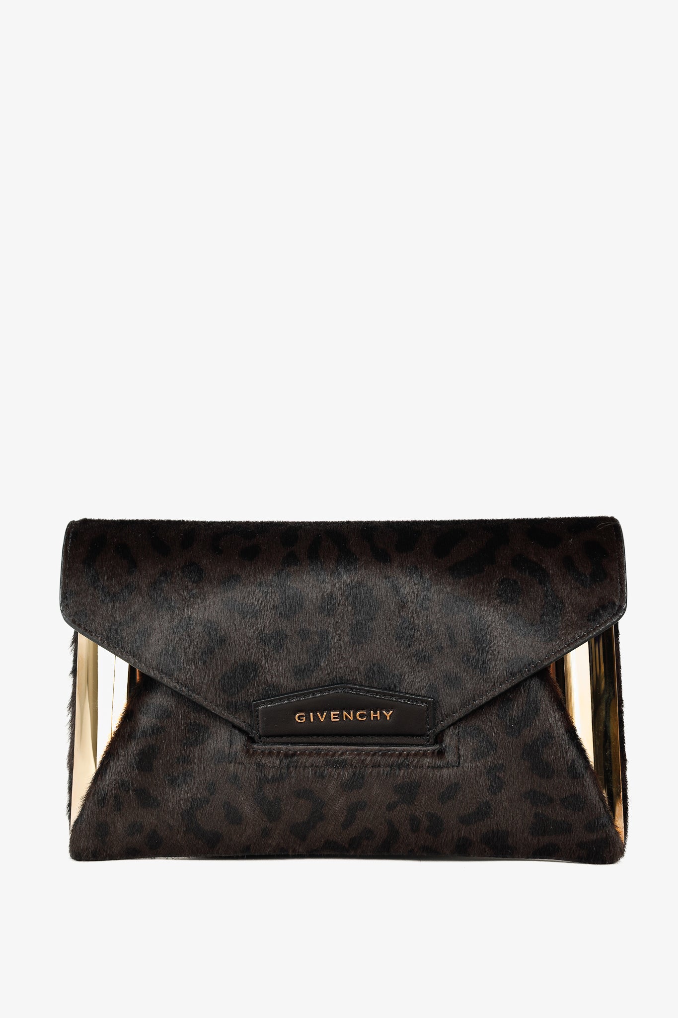 Givenchy Antigona Small Brown Leopard-Calf Hair Envelope Clutch