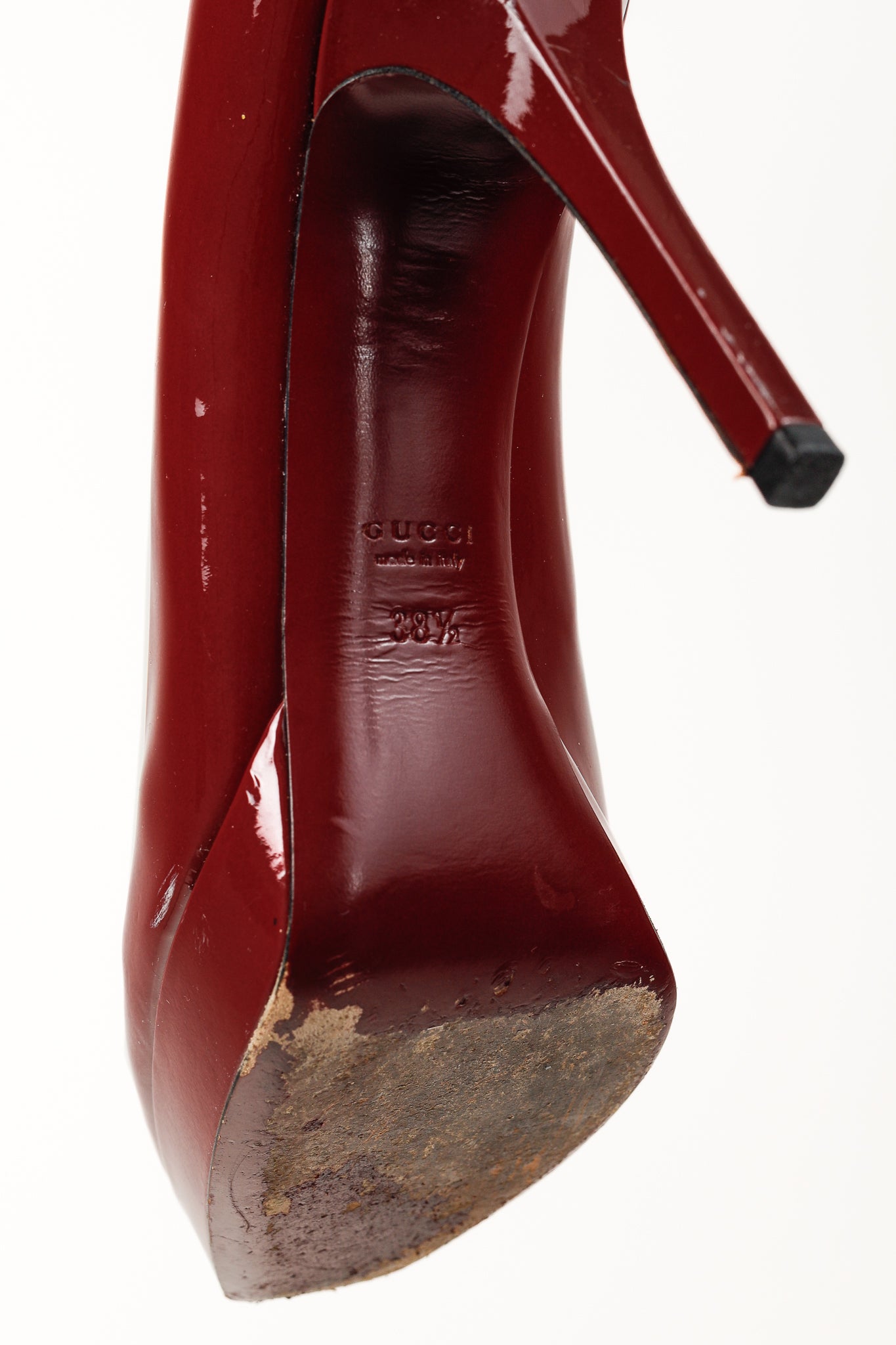 Gucci Burgundy Vernice Crystal Square-Toe Patent Leather Platform Pumps