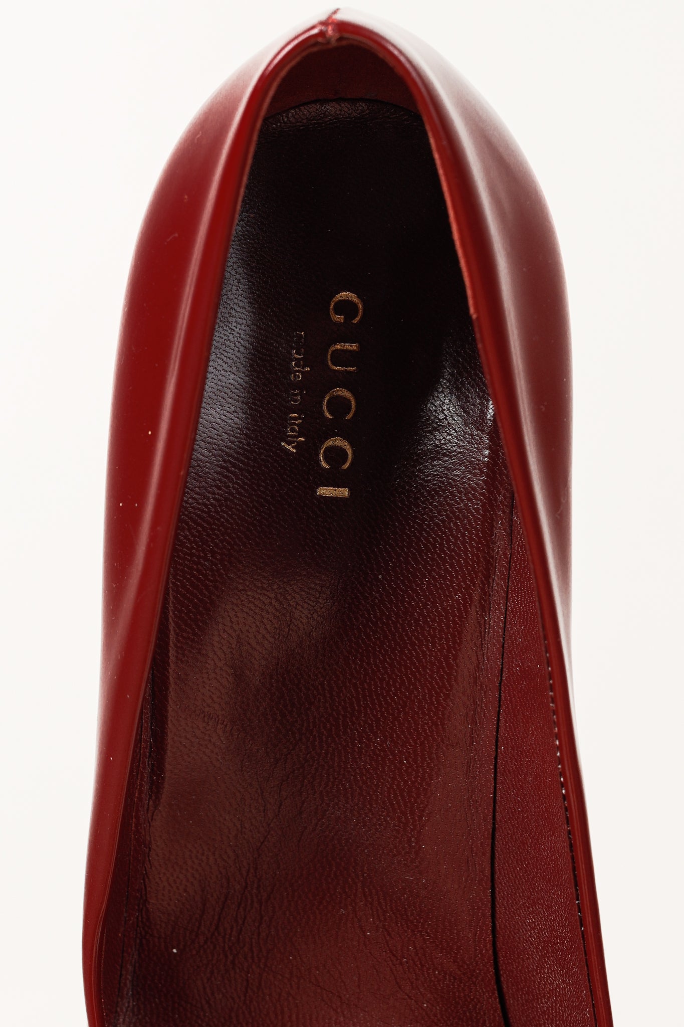 Gucci Burgundy Vernice Crystal Square-Toe Patent Leather Platform Pumps
