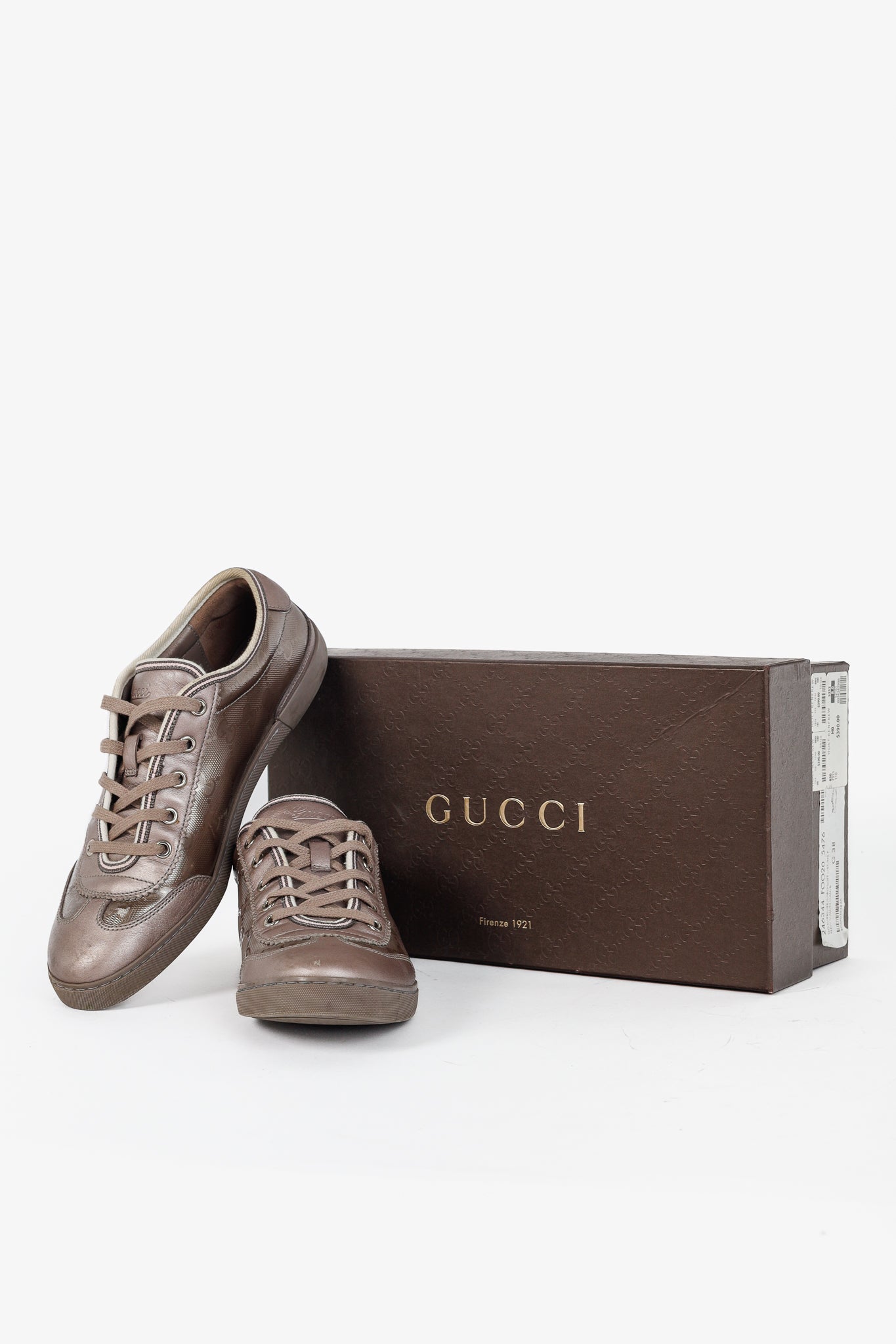 Gucci New Mauve GG Imprime & Miro Soft Metallic Leather Sneakers