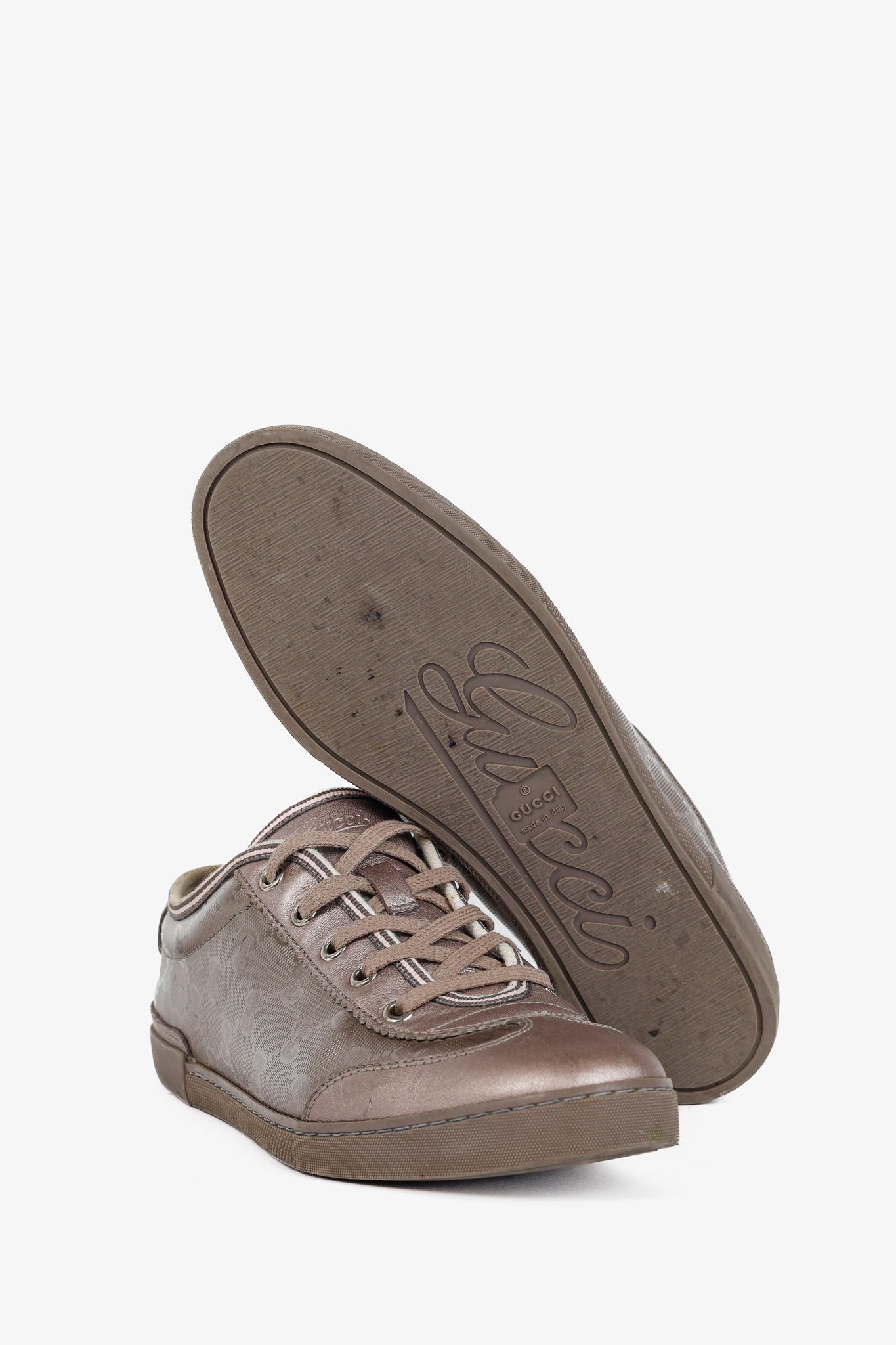Gucci New Mauve GG Imprime & Miro Soft Metallic Leather Sneakers