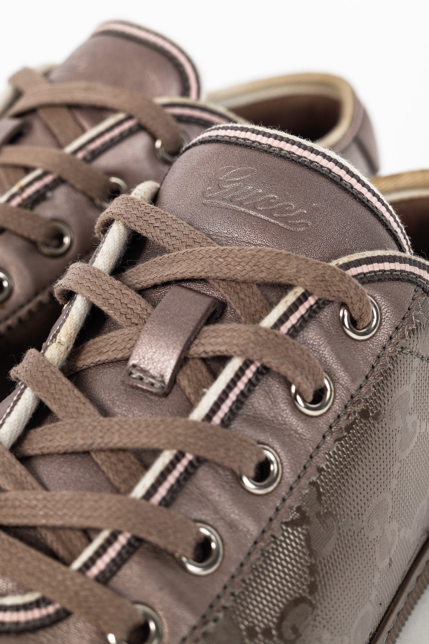 Gucci New Mauve GG Imprime & Miro Soft Metallic Leather Sneakers