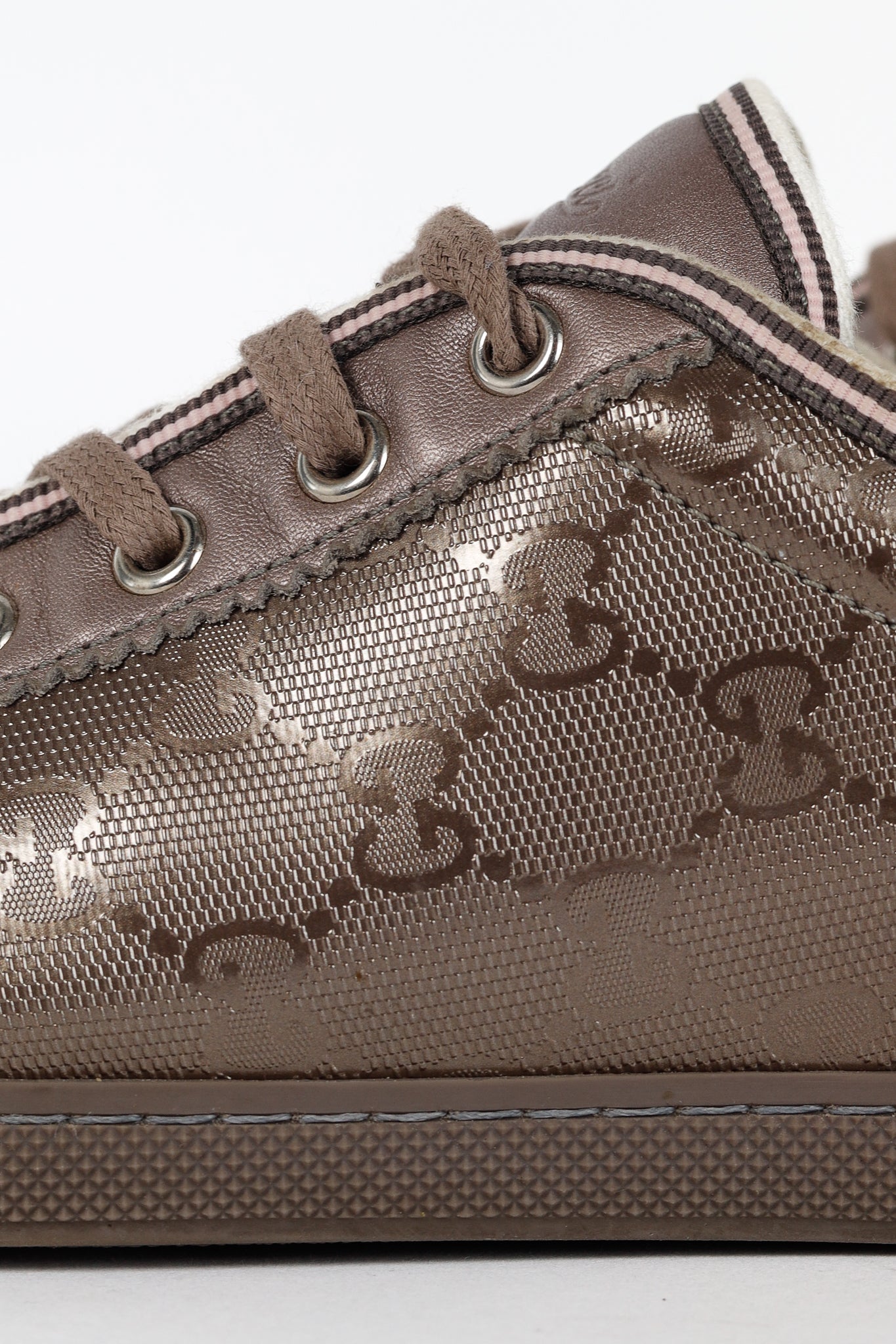 Gucci New Mauve GG Imprime & Miro Soft Metallic Leather Sneakers