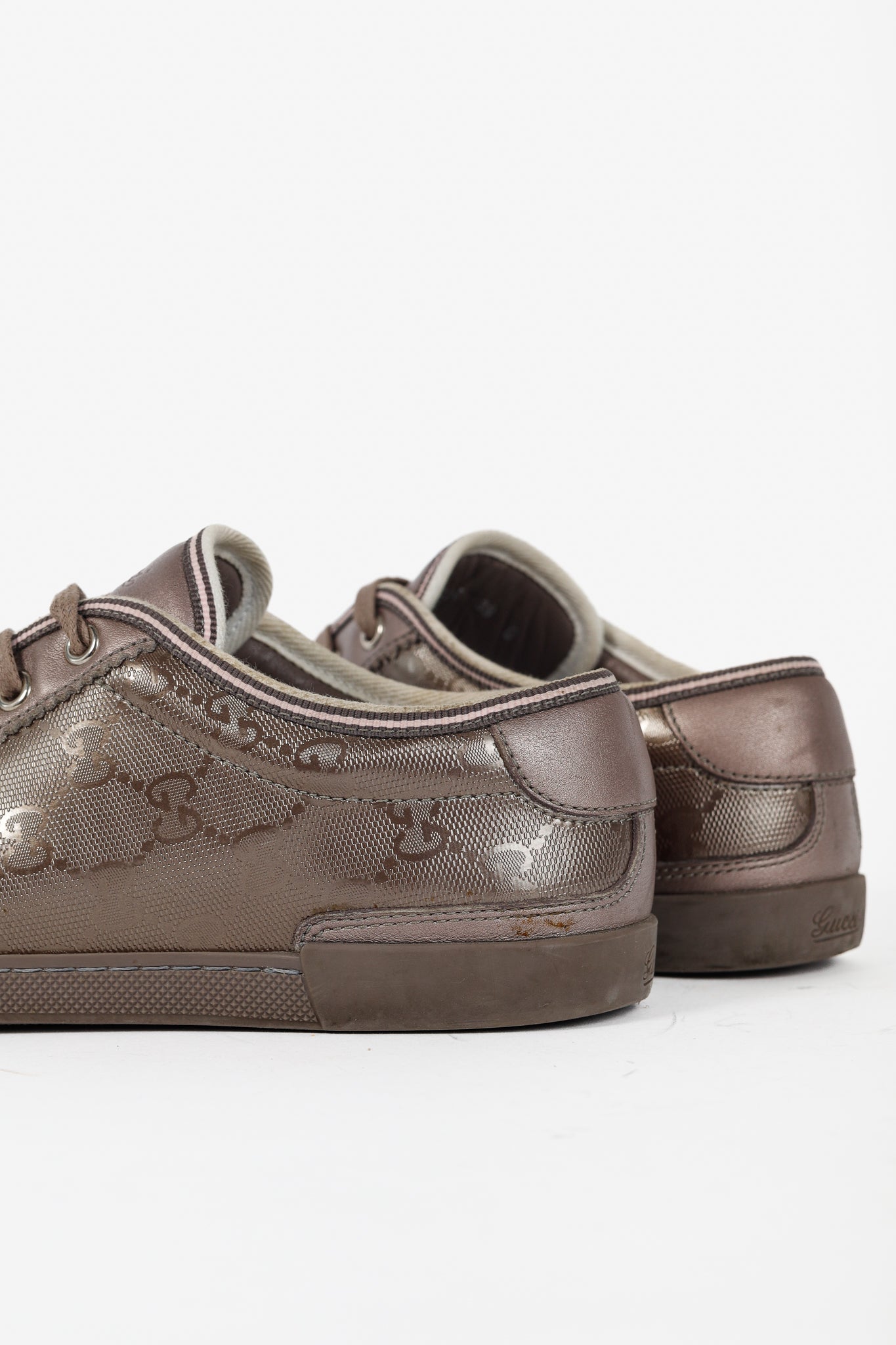 Gucci New Mauve GG Imprime & Miro Soft Metallic Leather Sneakers
