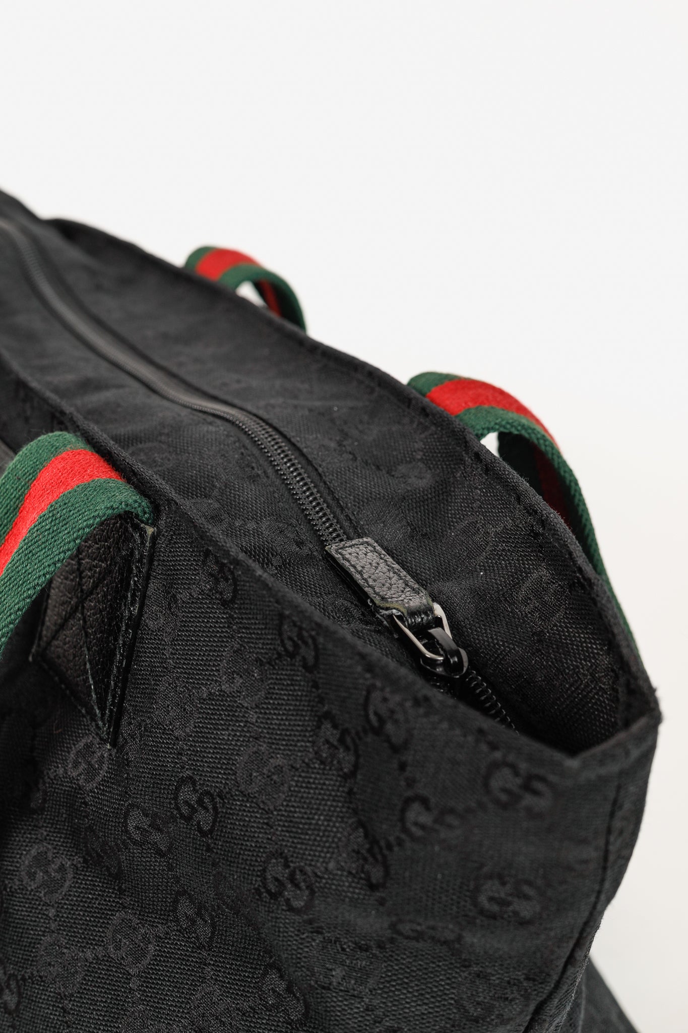 Gucci Black GG Canvas Web-Strap Small Tote