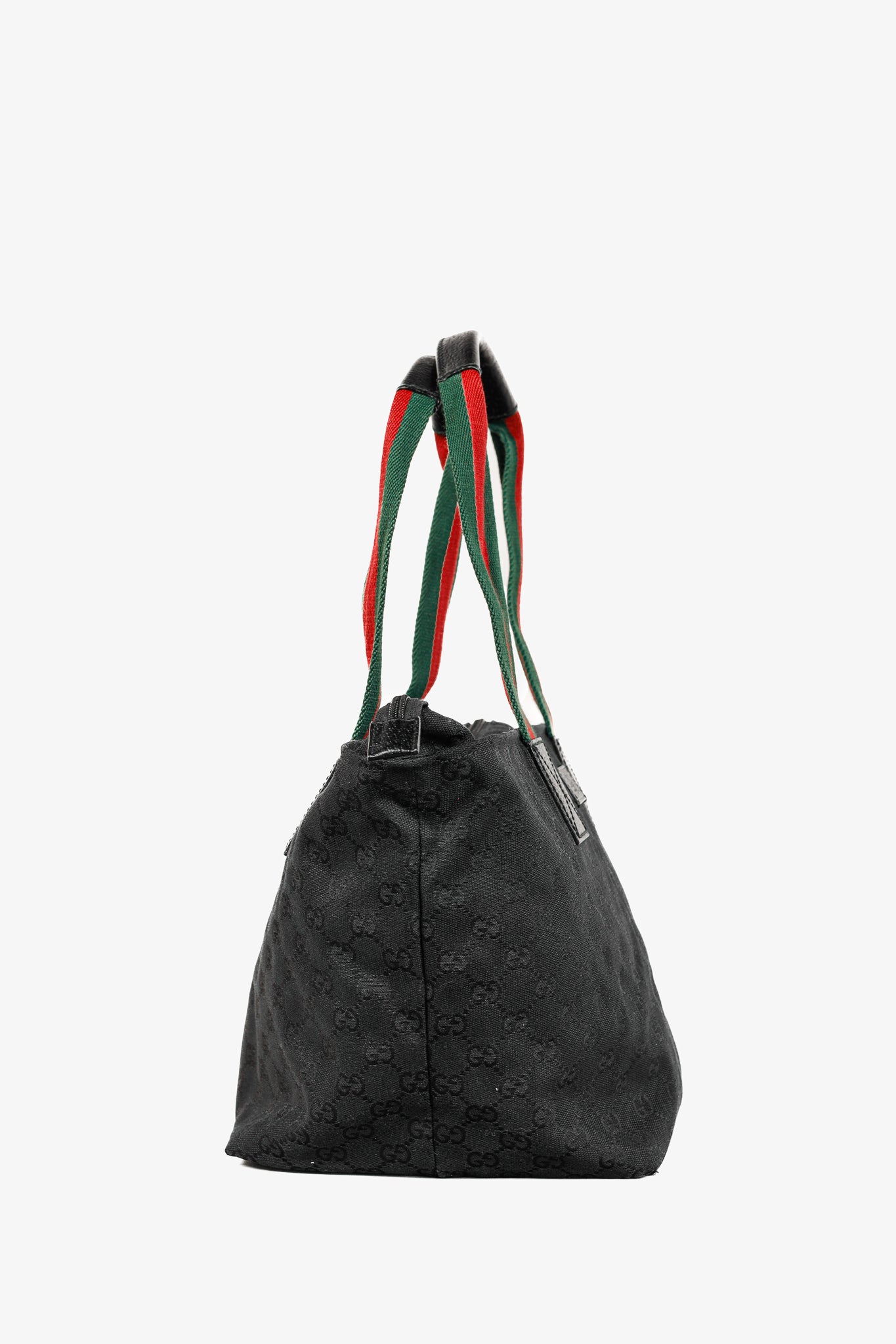Gucci Black GG Canvas Web-Strap Small Tote