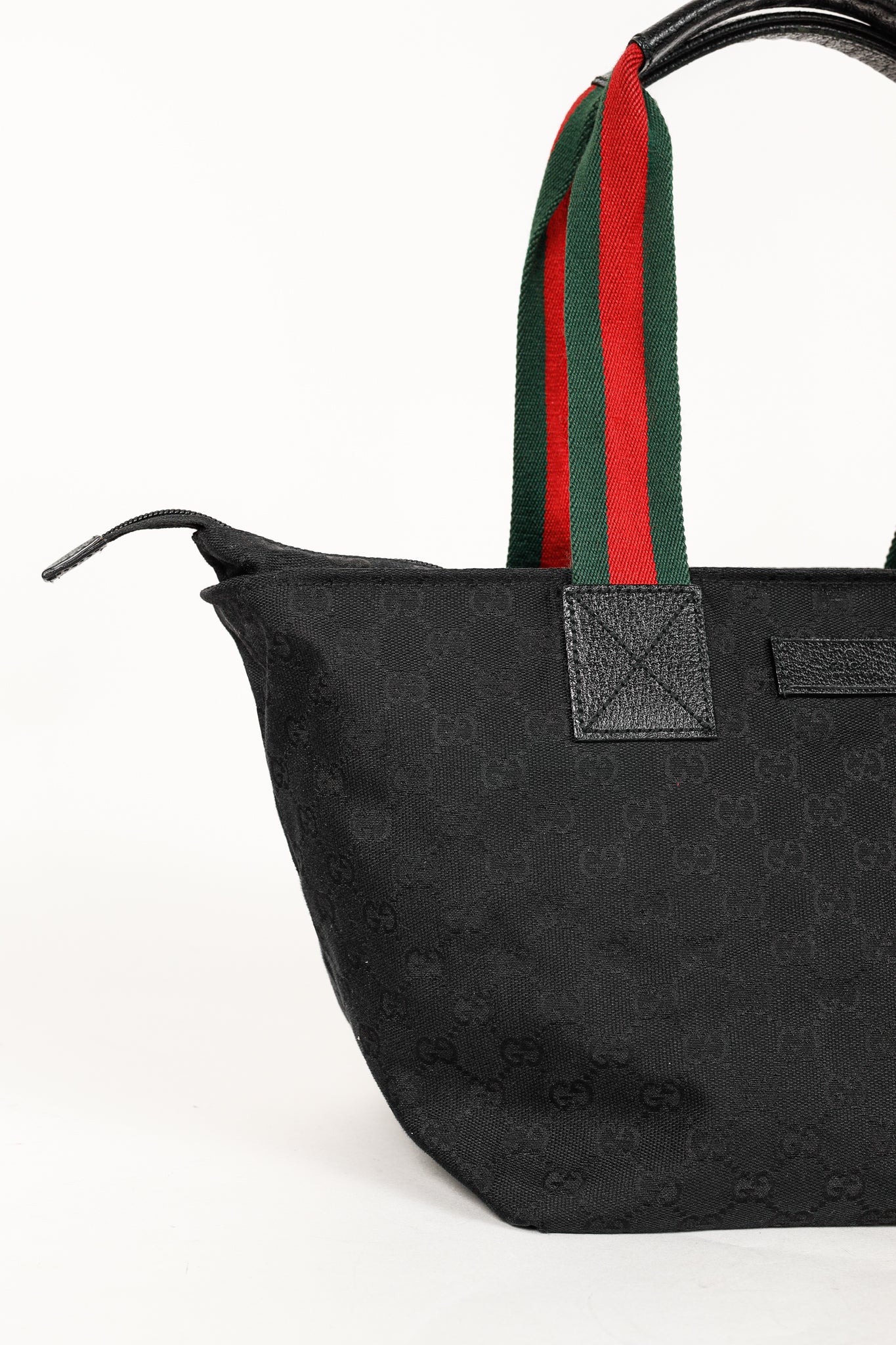 Gucci Black GG Canvas Web-Strap Small Tote