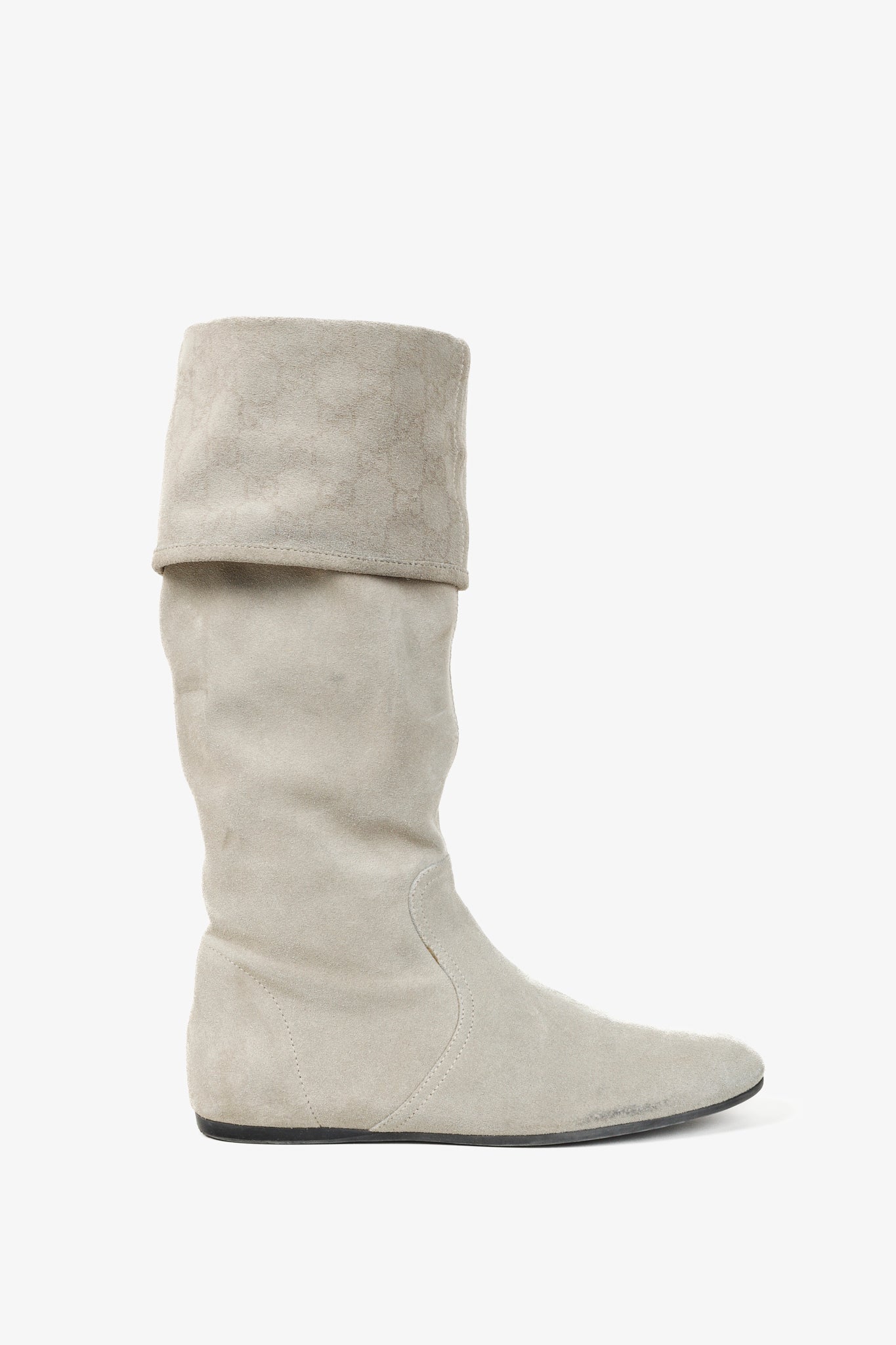 Gucci Sly Web Chalk Suede Cuffed Slouch Flat Boots Blogger Armoire