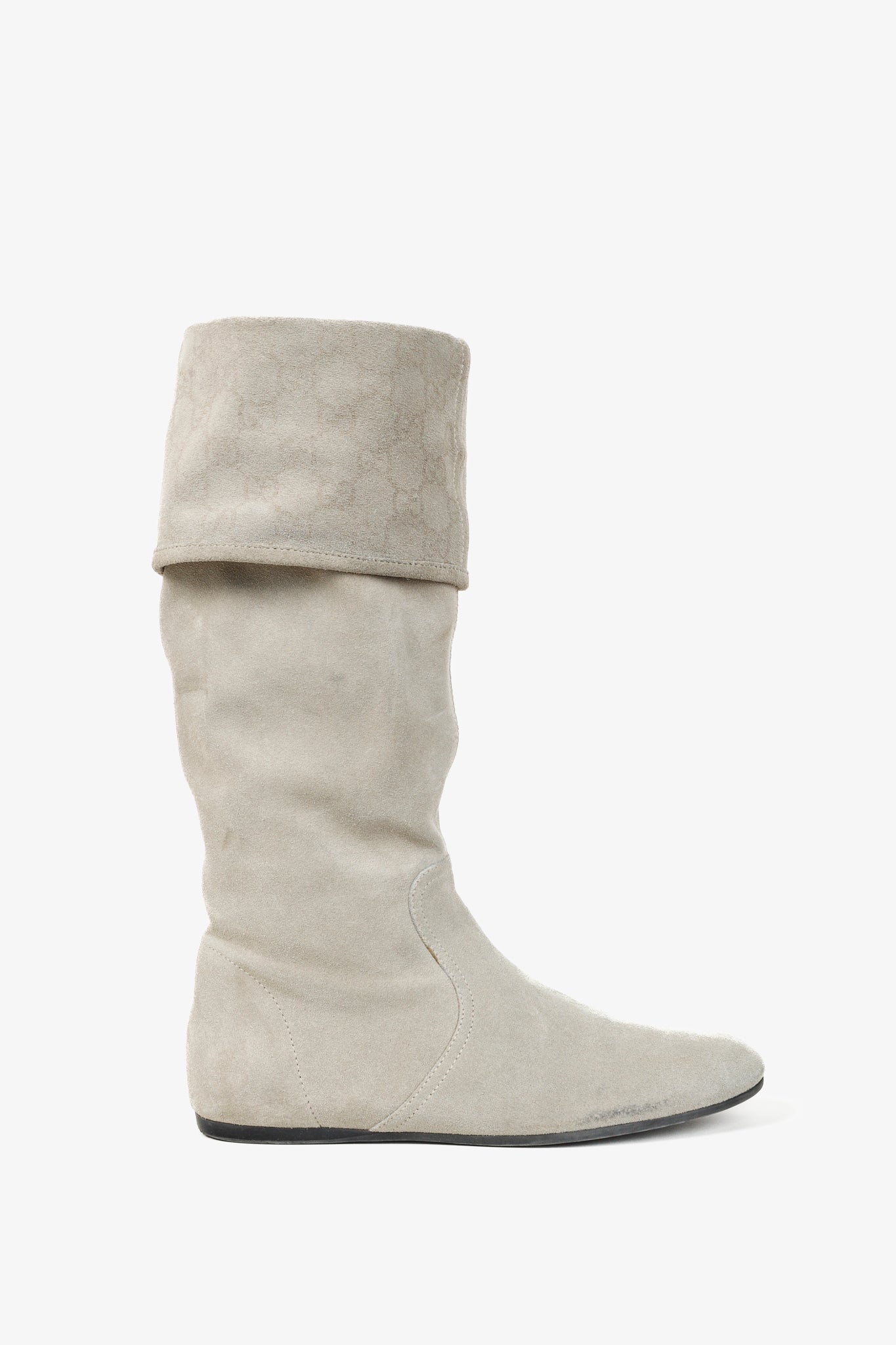 Gucci Sly Web Chalk Suede Cuffed Slouch Flat Boots – Blogger Armoire
