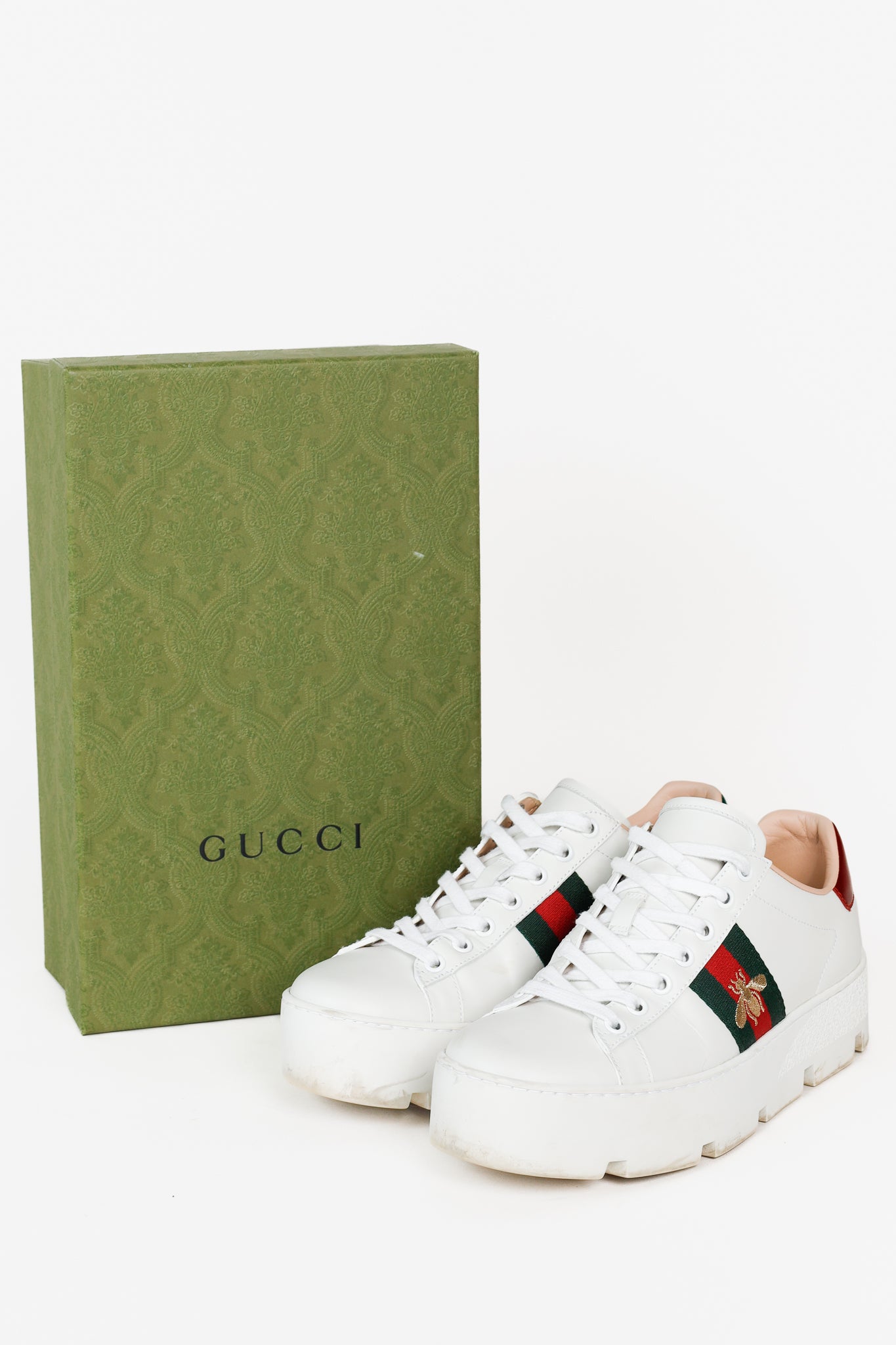 Gucci Ace White Leather Platform Sneakers