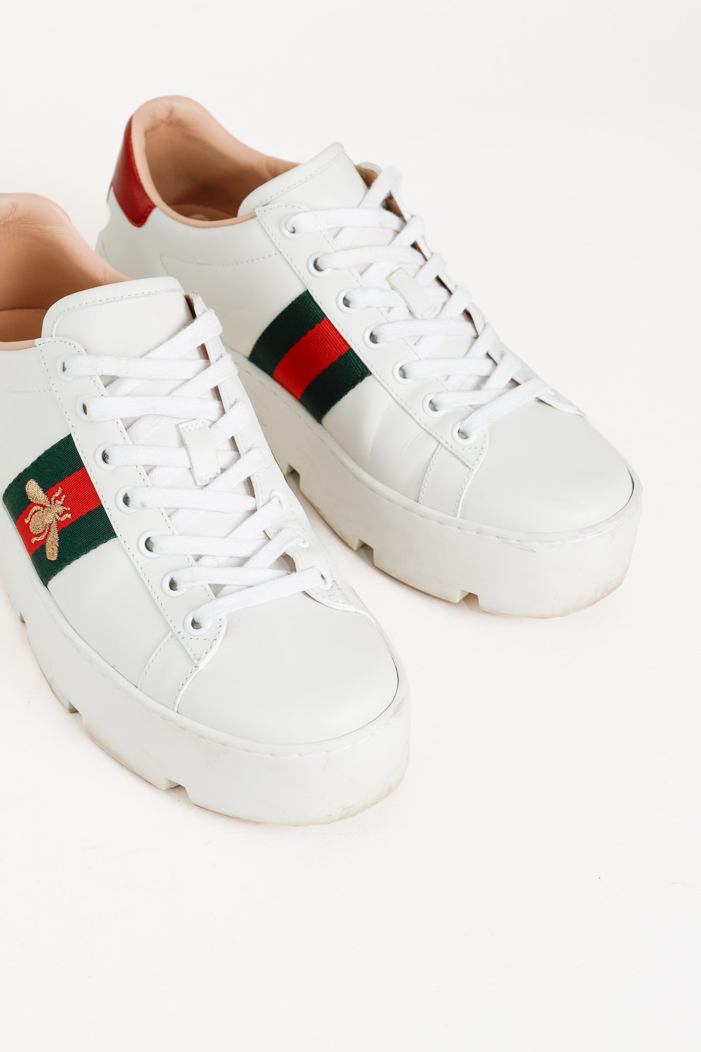 Gucci Ace White Leather Platform Sneakers