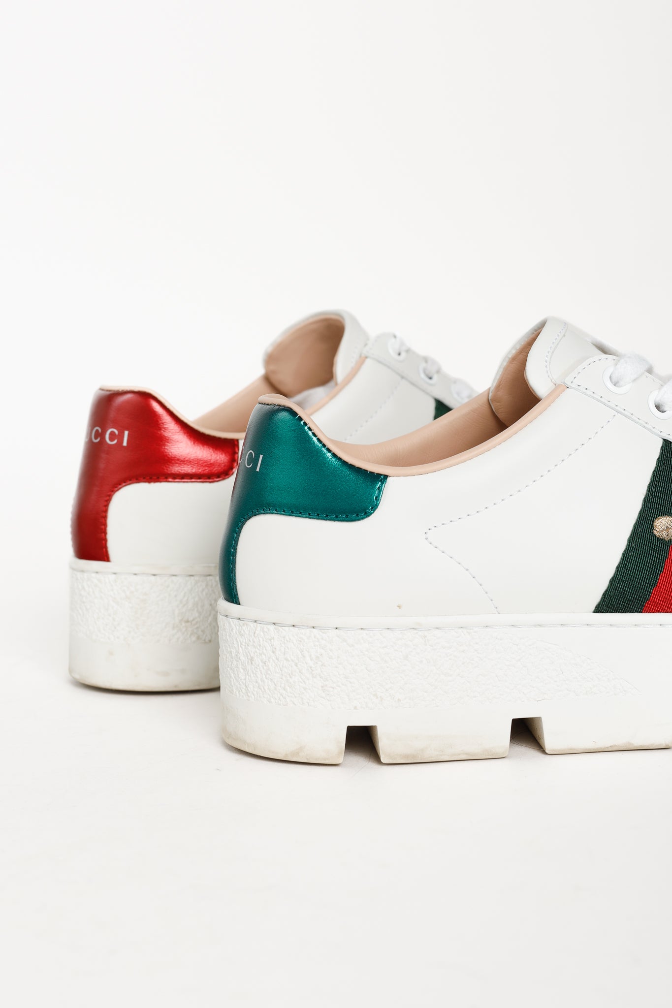 Gucci Ace White Leather Platform Sneakers