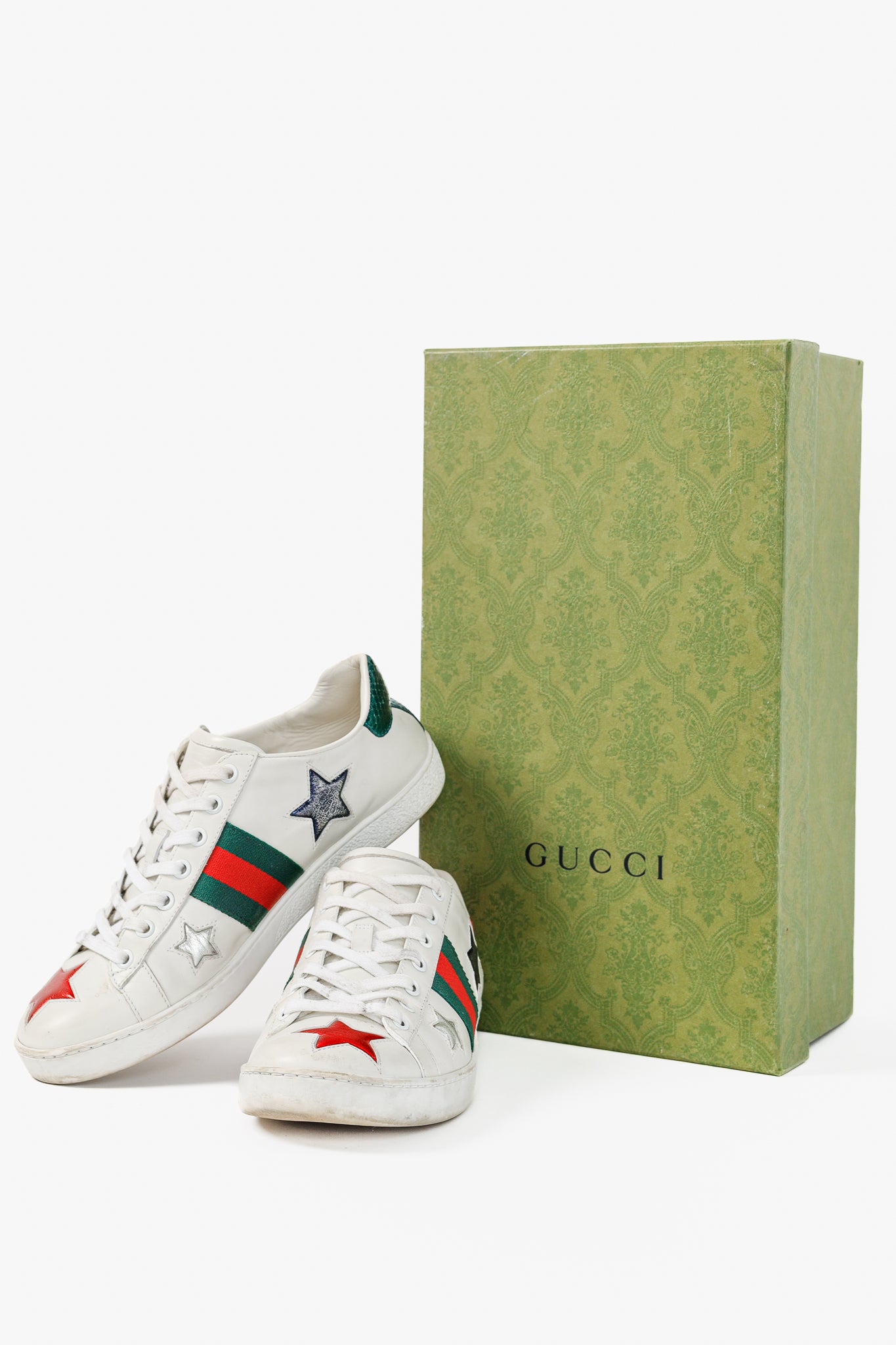 Gucci Ace Stars White Leather Low-Top Sneakers