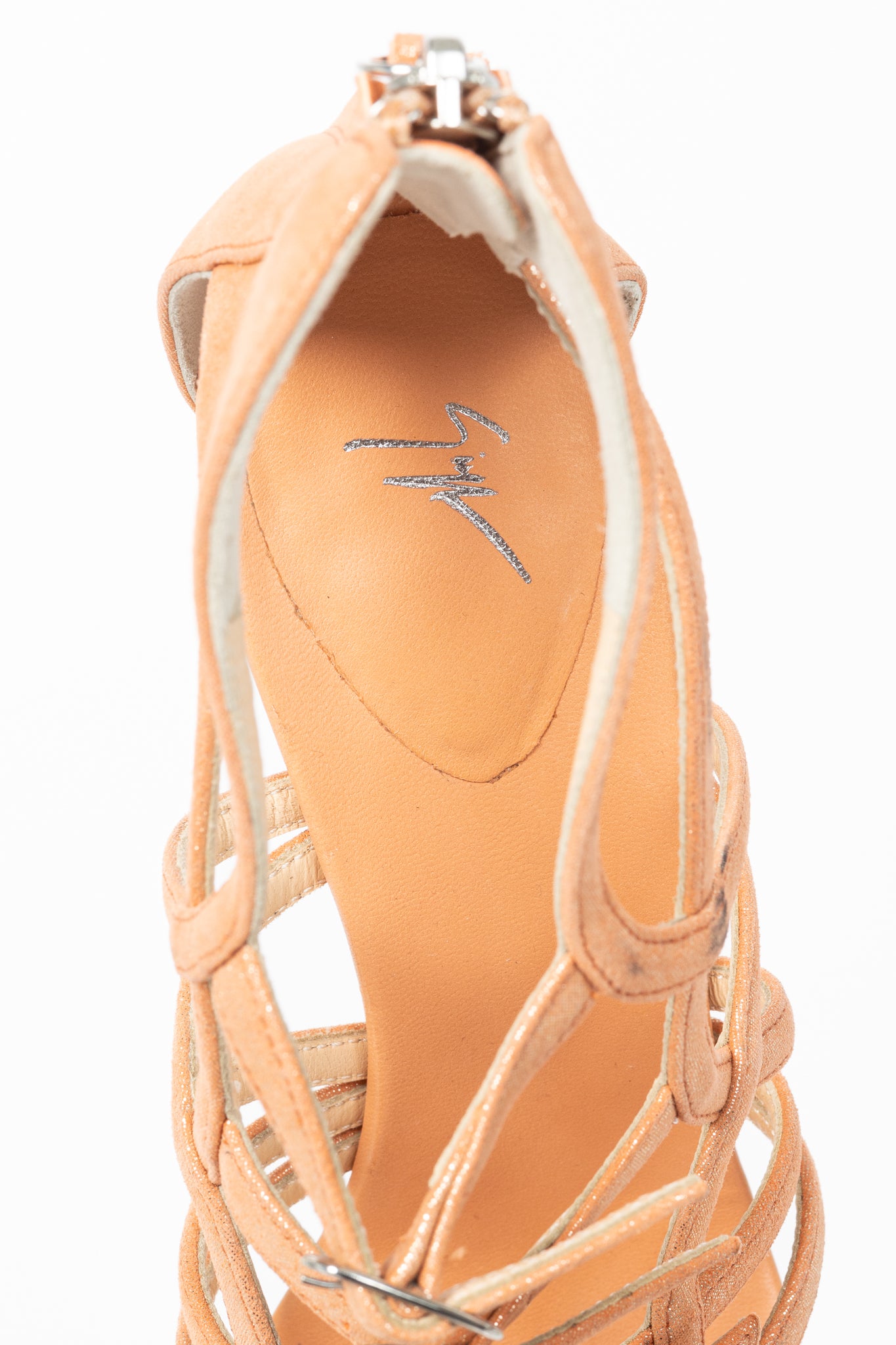 Giuseppe Zanotti Metallic Coral Suede Strappy Sandals