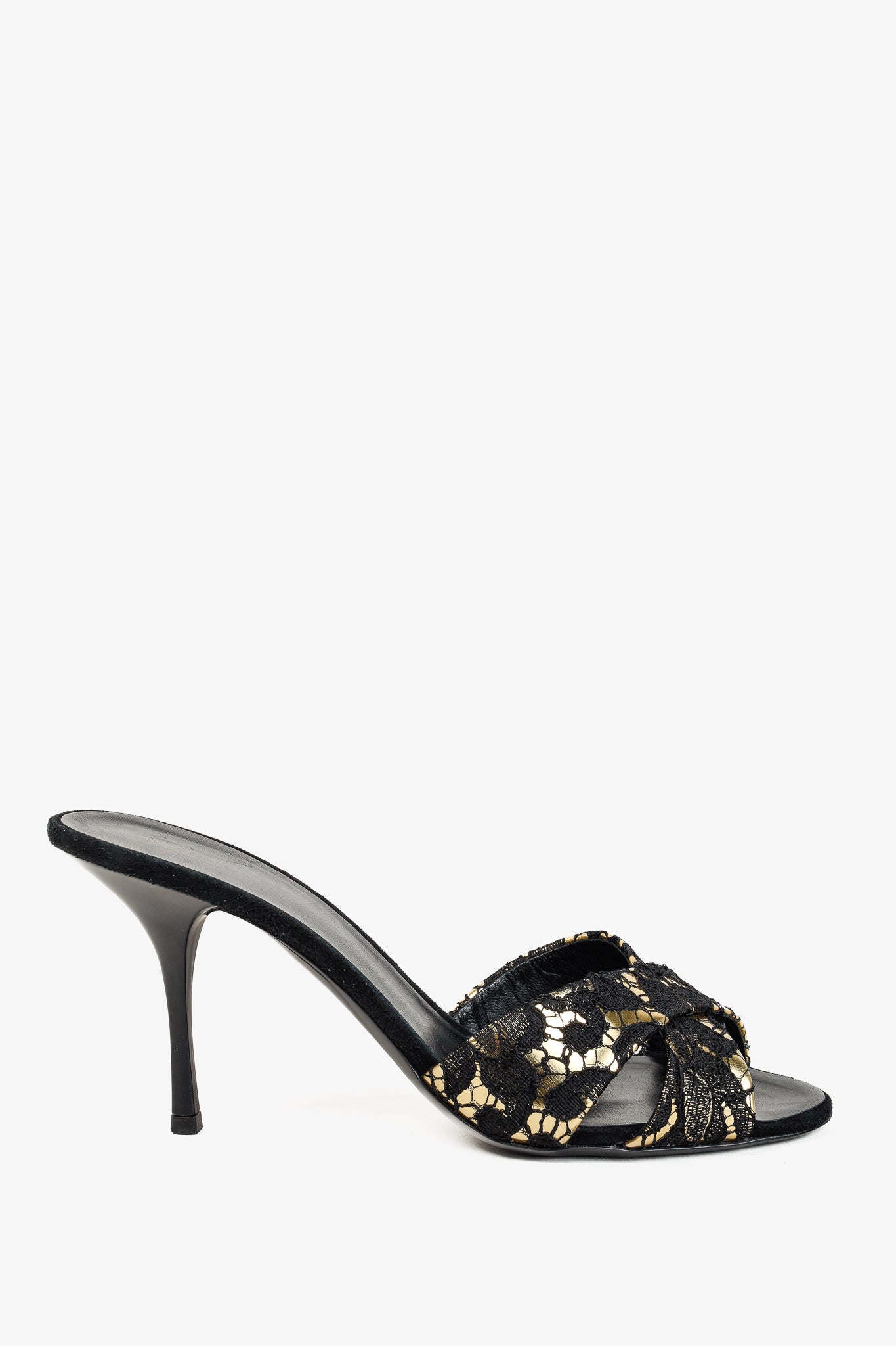 Giuseppe Zanotti Gold & Black Lace Crossover-Strap Mules