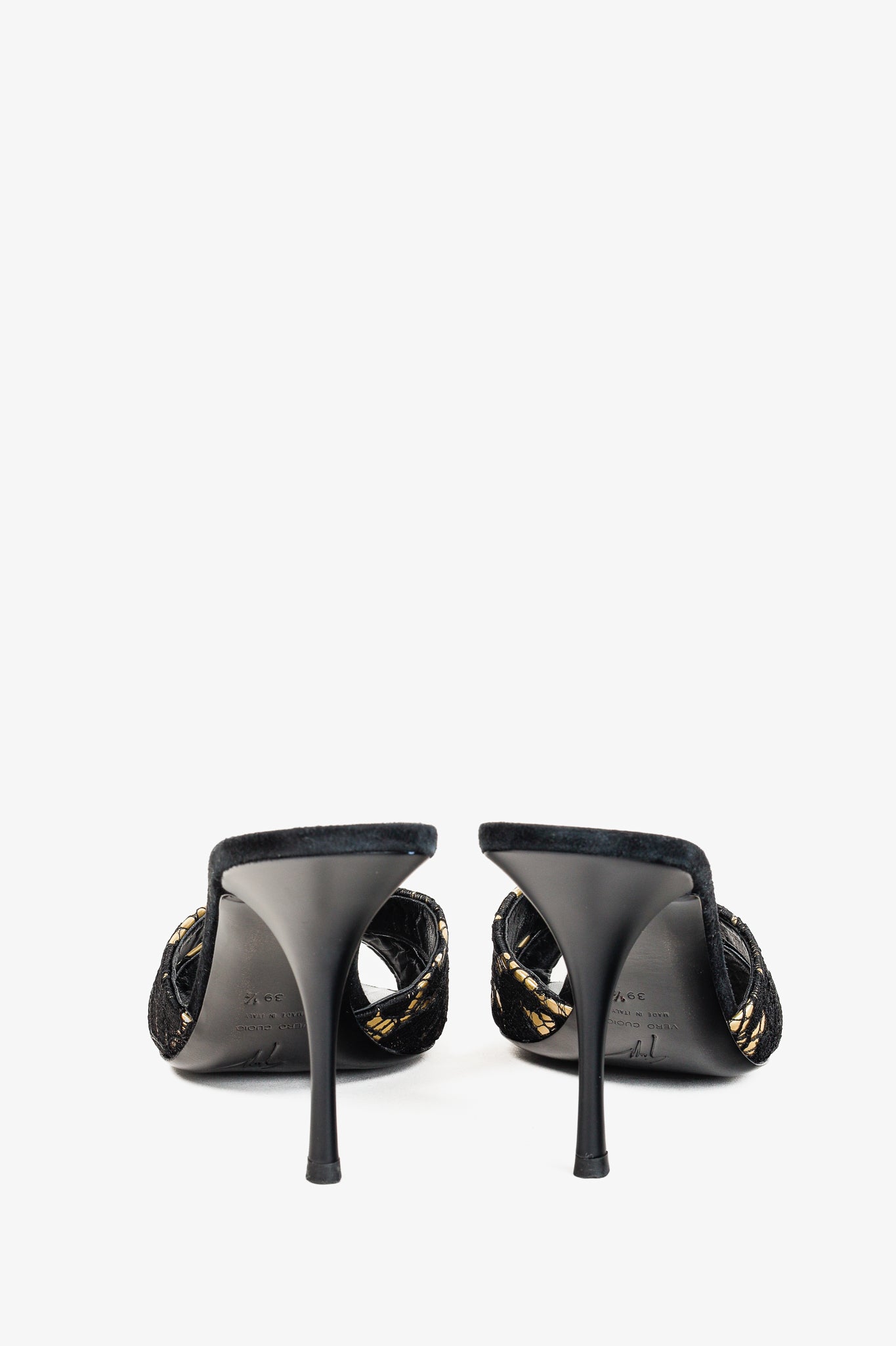 Giuseppe Zanotti Gold & Black Lace Crossover-Strap Mules
