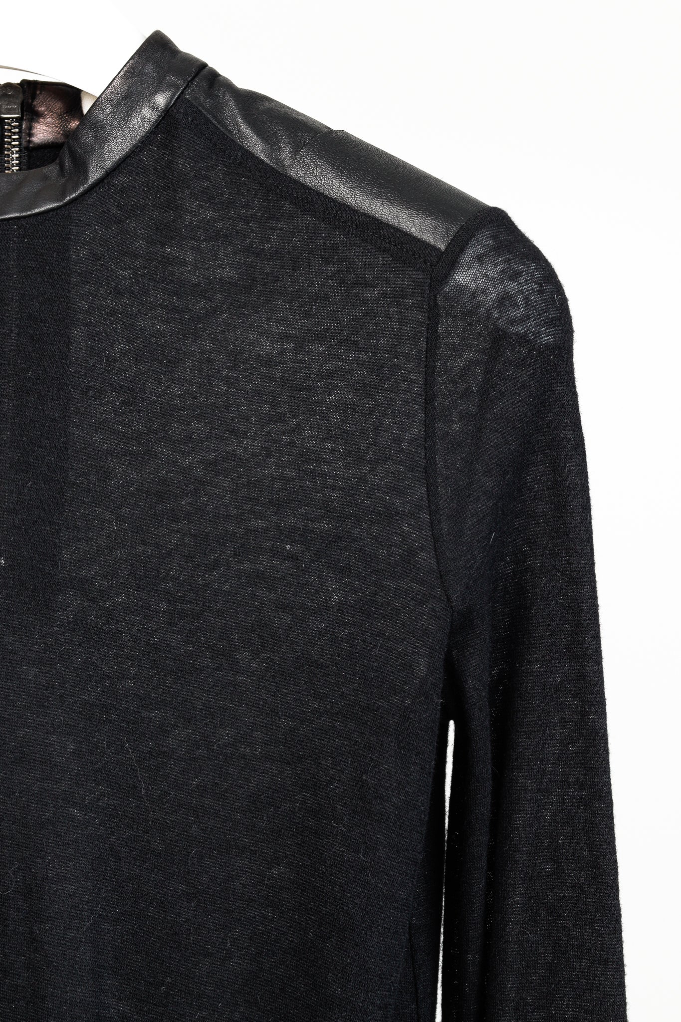 Helmut Lang Black Angora Leather-Trim Cozy Long Sleeve Top