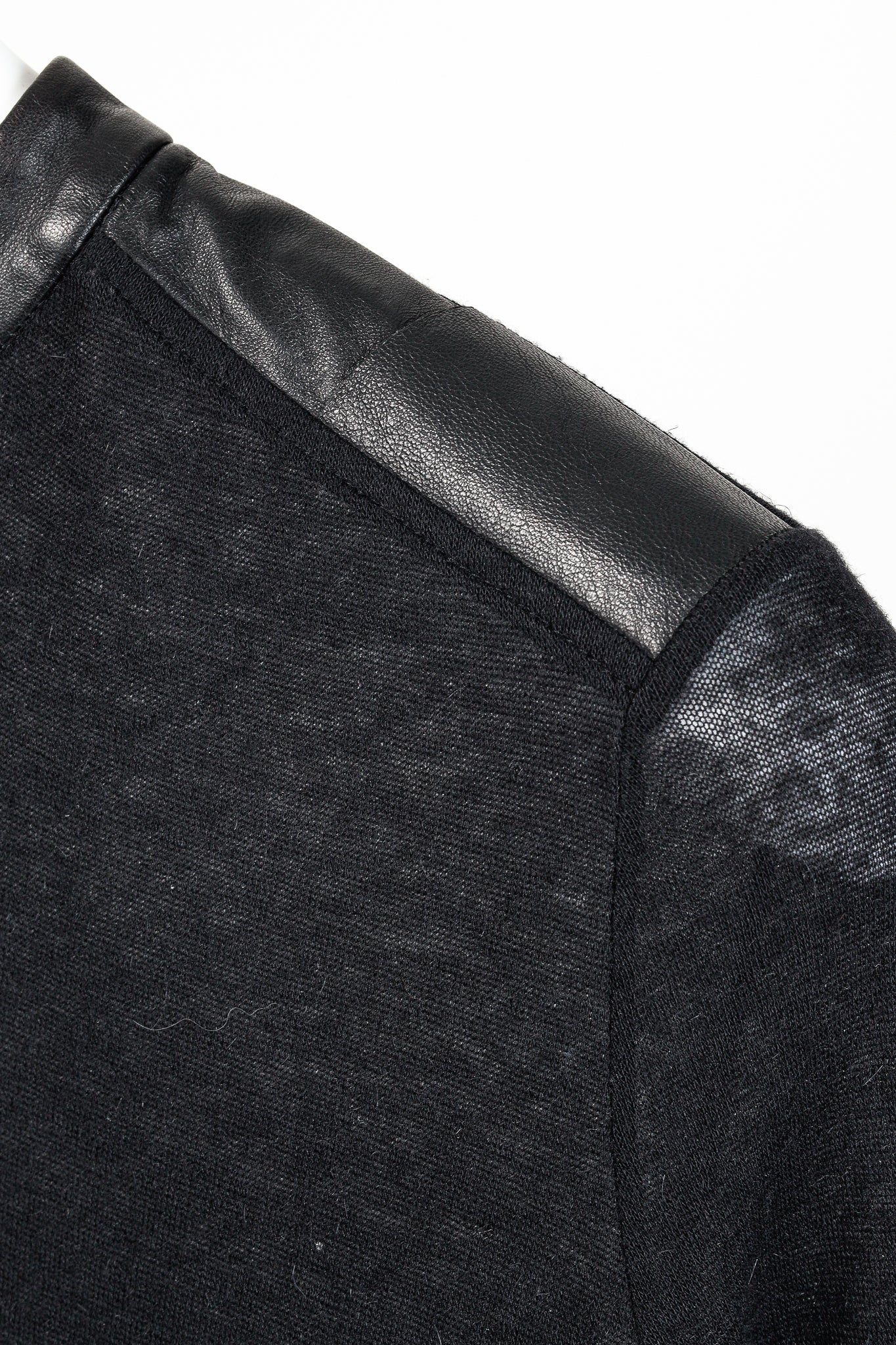 Helmut Lang Black Angora Leather-Trim Cozy Long Sleeve Top