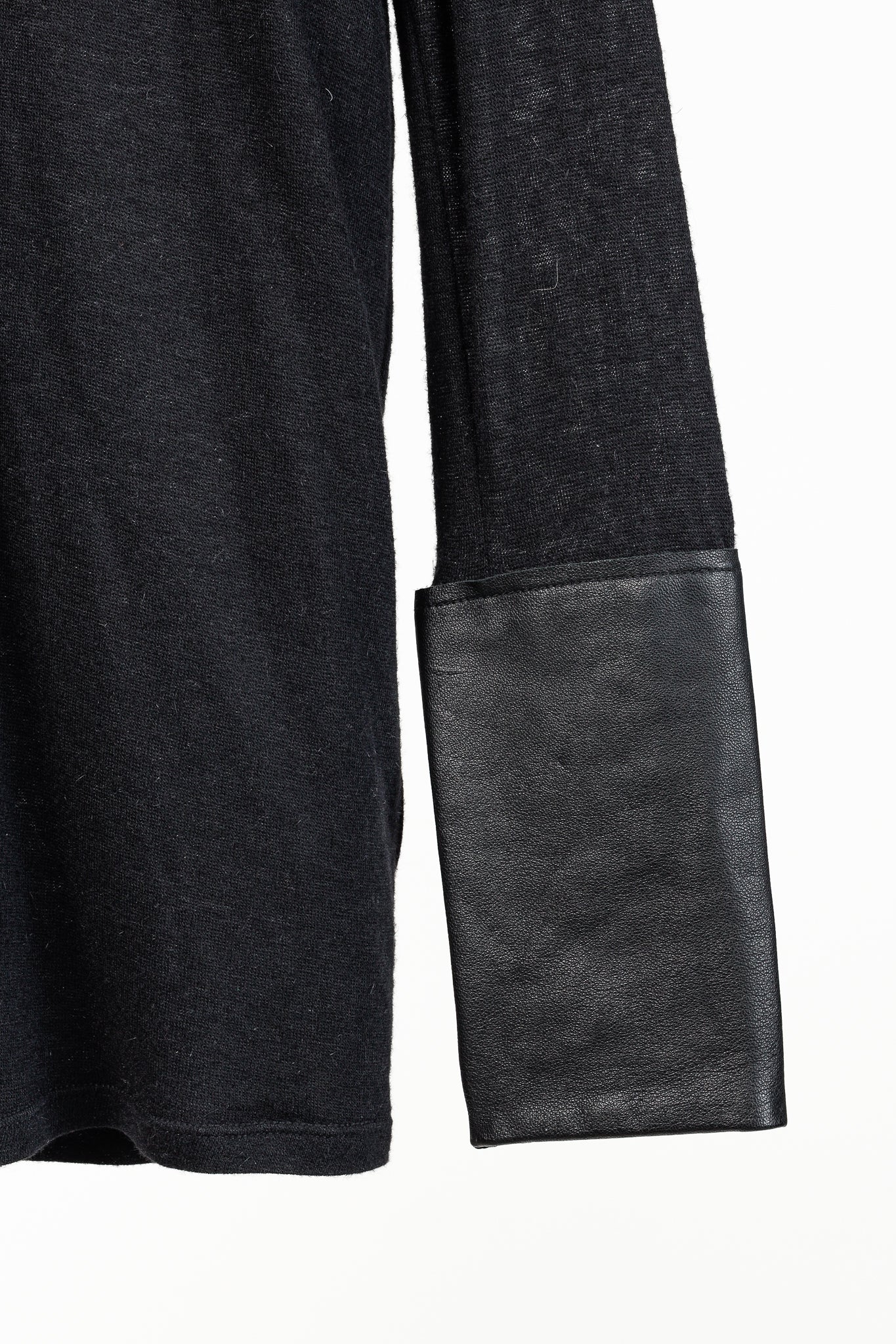 Helmut Lang Black Angora Leather-Trim Cozy Long Sleeve Top