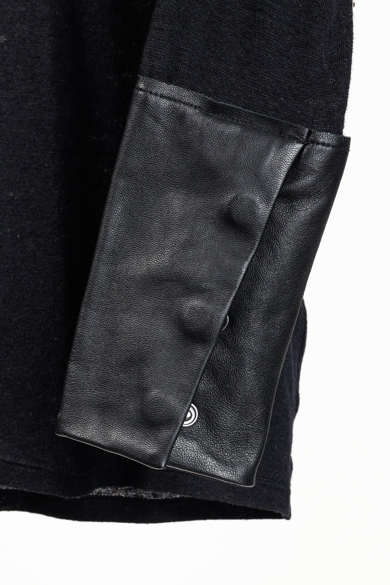 Helmut Lang Black Angora Leather-Trim Cozy Long Sleeve Top