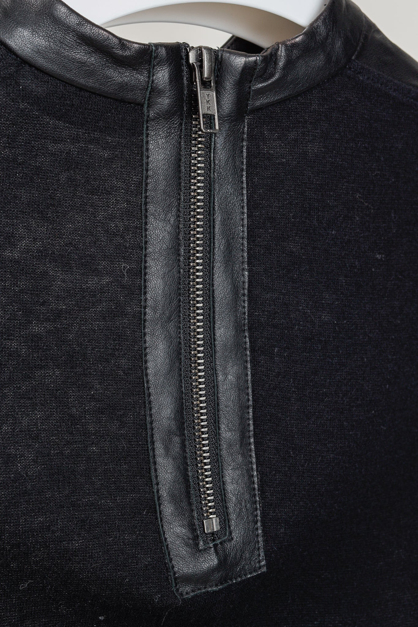 Helmut Lang Black Angora Leather-Trim Cozy Long Sleeve Top