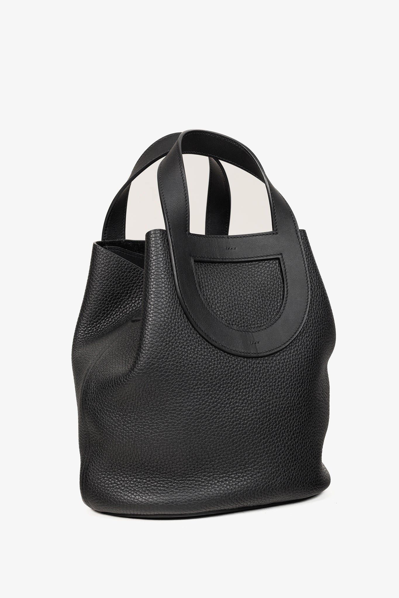 Hermes In-the-Loop 23 Black Taurillon Clemence Leather & Swift Calfskin Tote