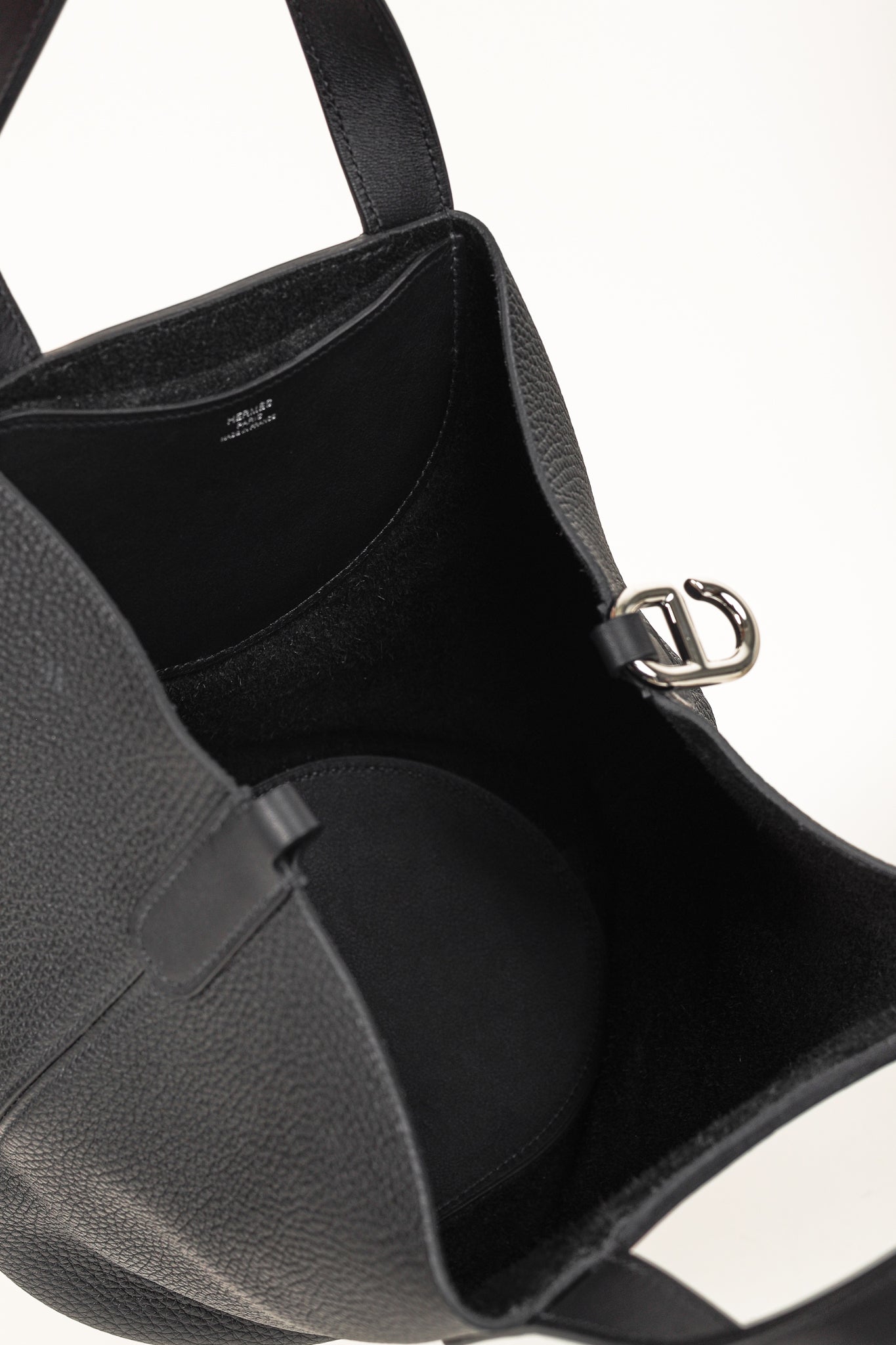 Hermes In-the-Loop 23 Black Taurillon Clemence Leather & Swift Calfskin Tote