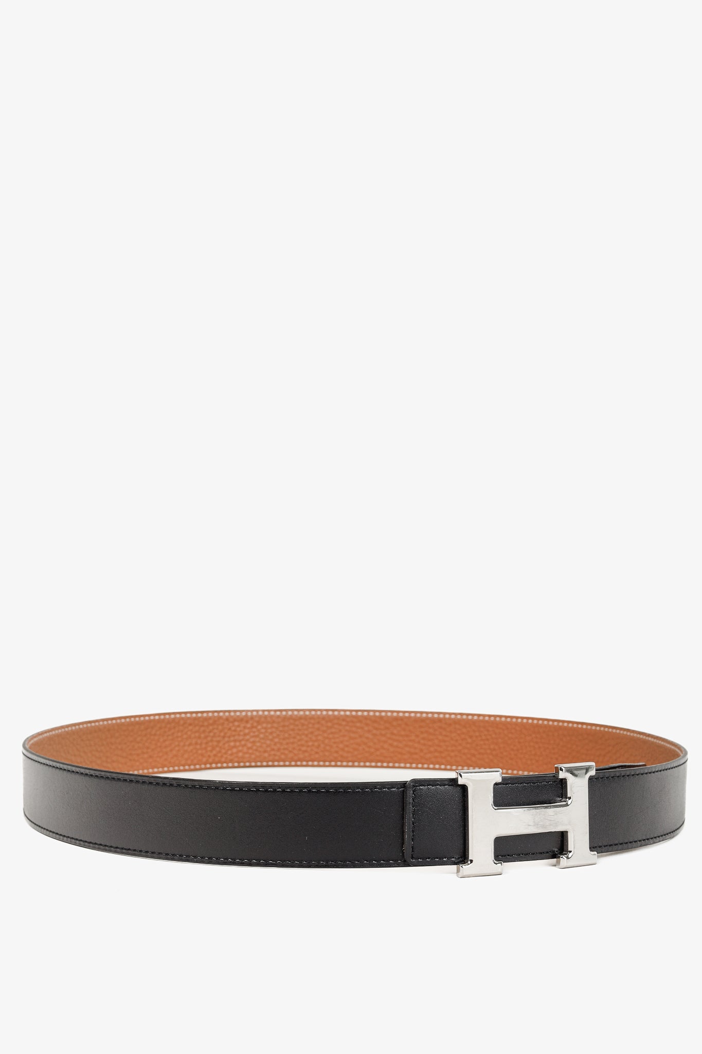 Hermes Reversible Black & Brown "H"-Buckle Leather Belt
