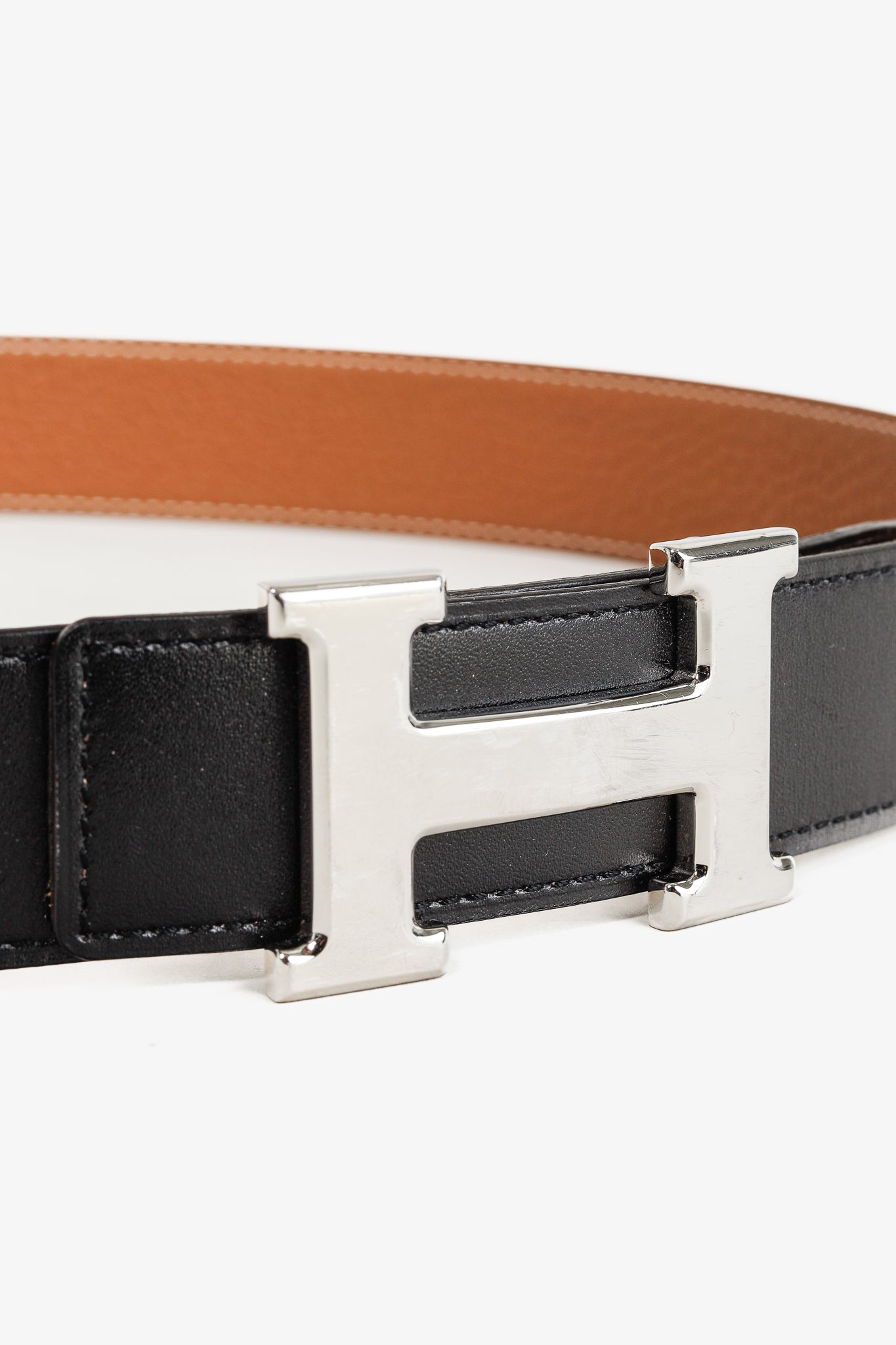 Hermes Reversible Black & Brown "H"-Buckle Leather Belt