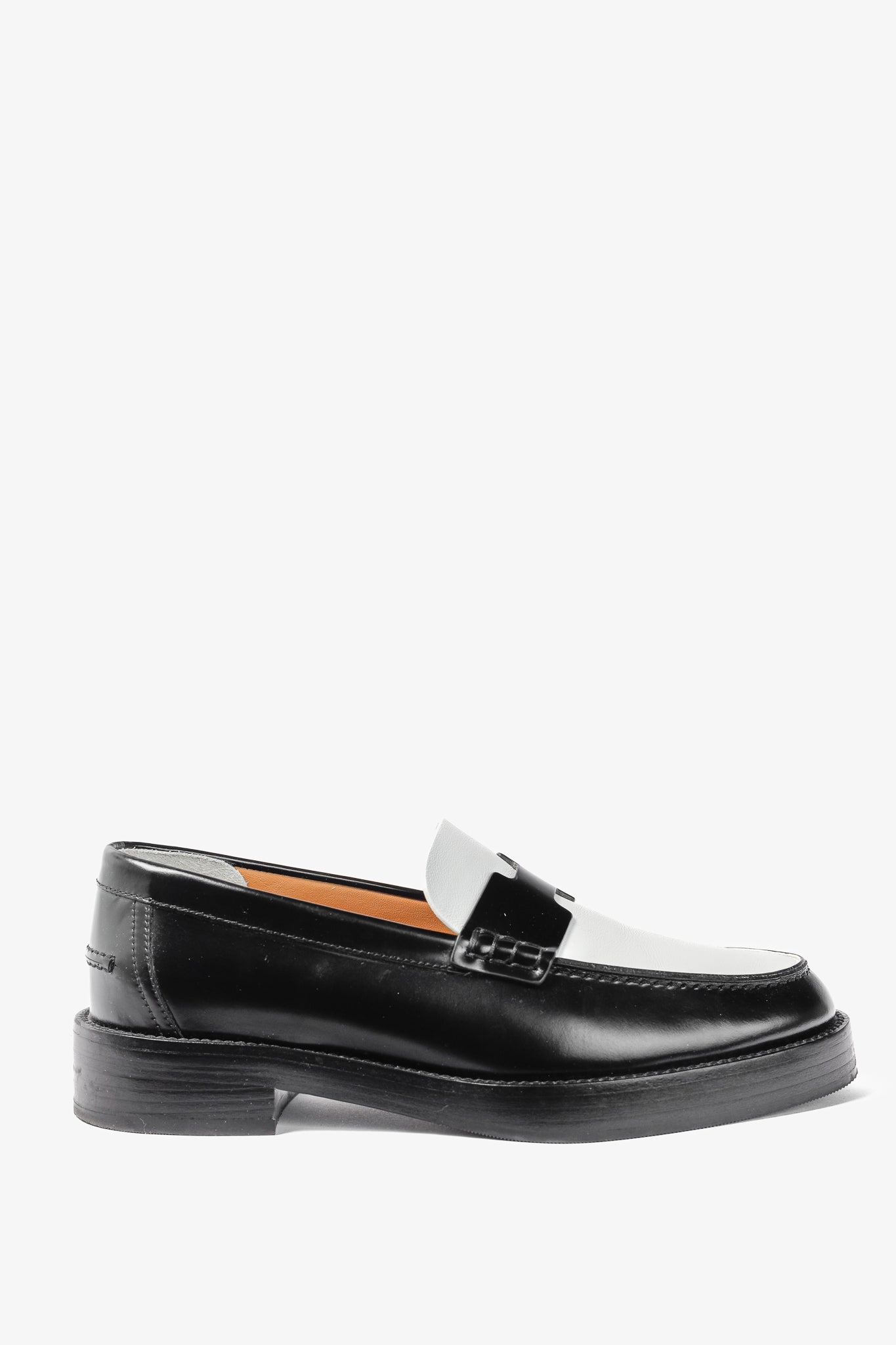 Hermes Hour Noir & Blanc Glazed Calfskin "H" Loafers