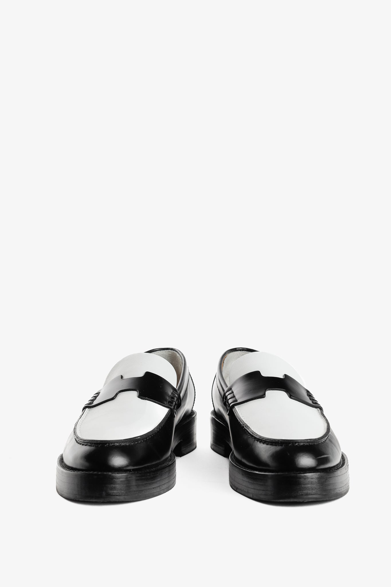 Hermes Hour Noir & Blanc Glazed Calfskin "H" Loafers