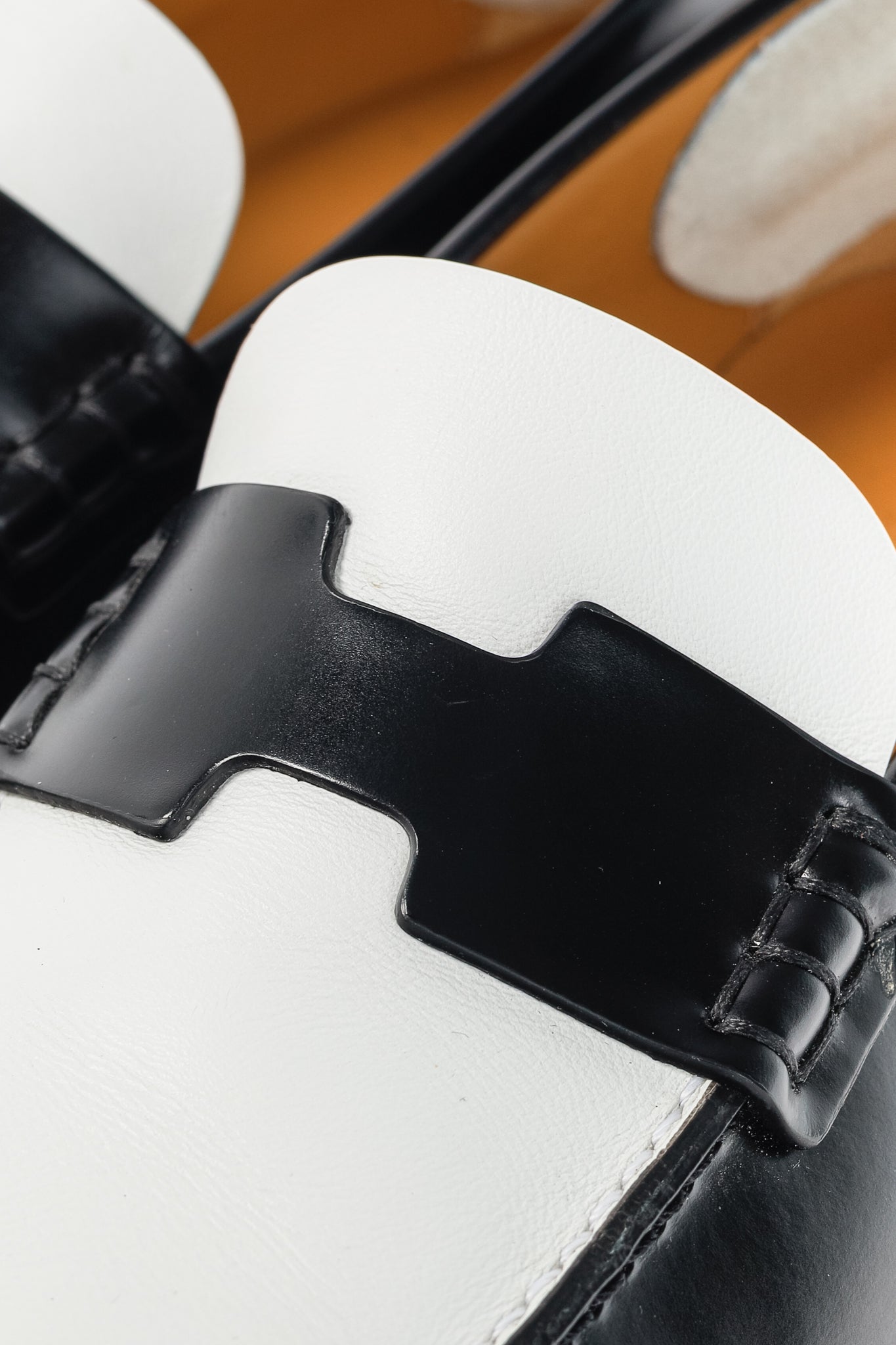 Hermes Hour Noir & Blanc Glazed Calfskin "H" Loafers
