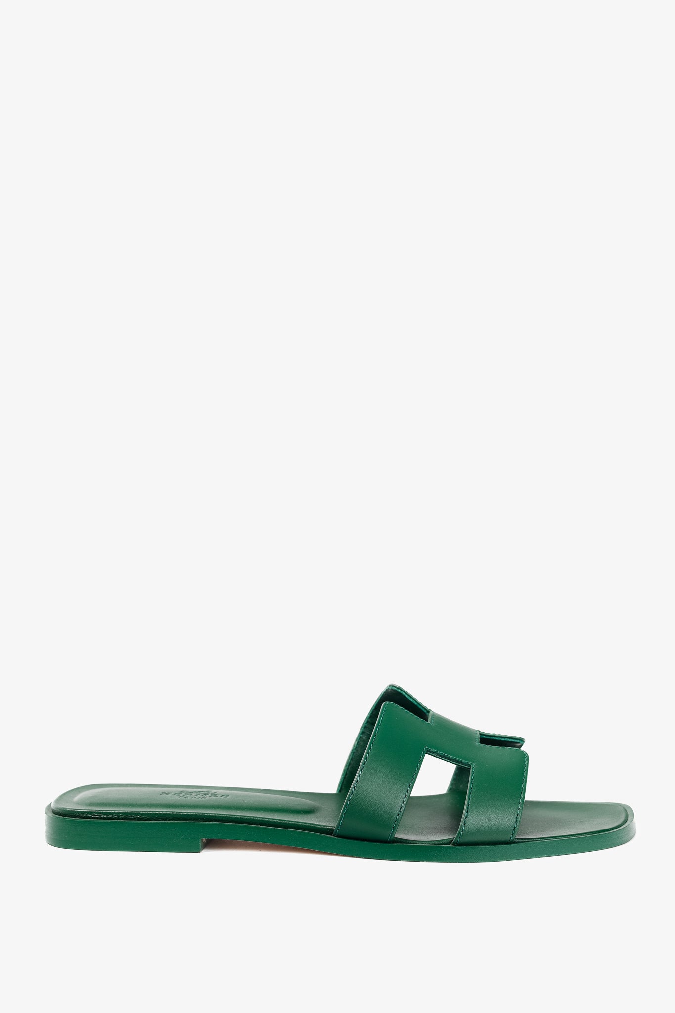 Hermes Oran Vert Electrique Calfskin H-Strap Sandals