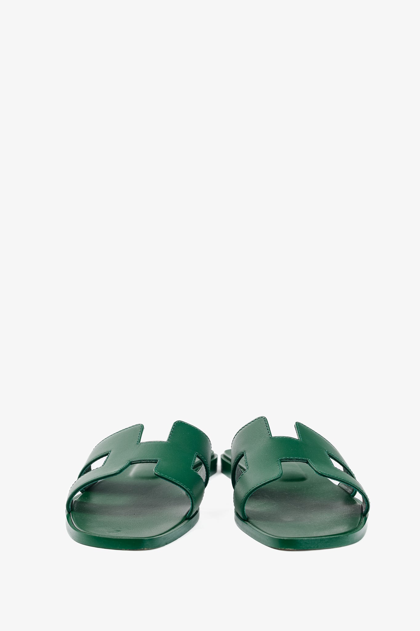 Hermes Oran Vert Electrique Calfskin H-Strap Sandals