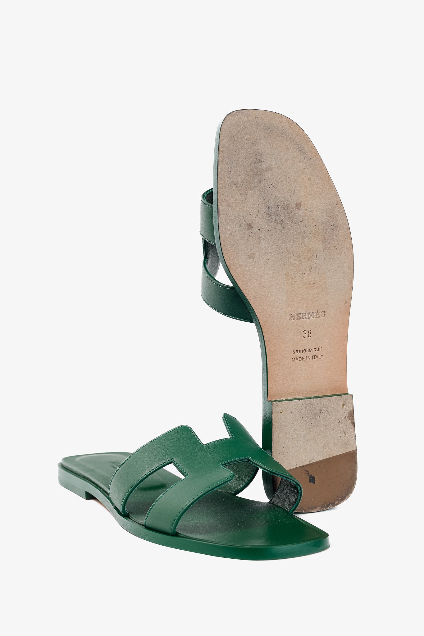 Hermes Oran Vert Electrique Calfskin H-Strap Sandals