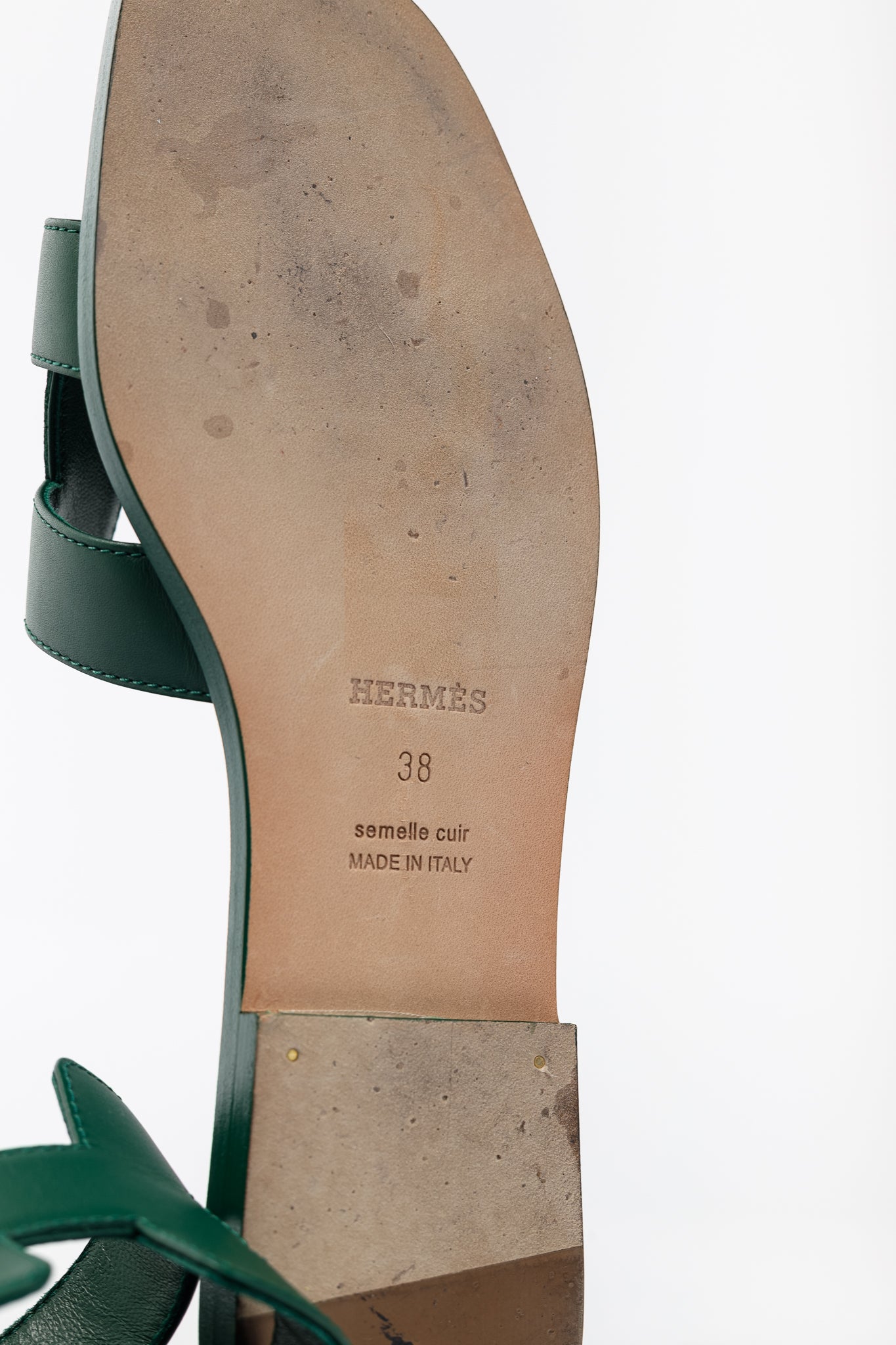 Hermes Oran Vert Electrique Calfskin H-Strap Sandals