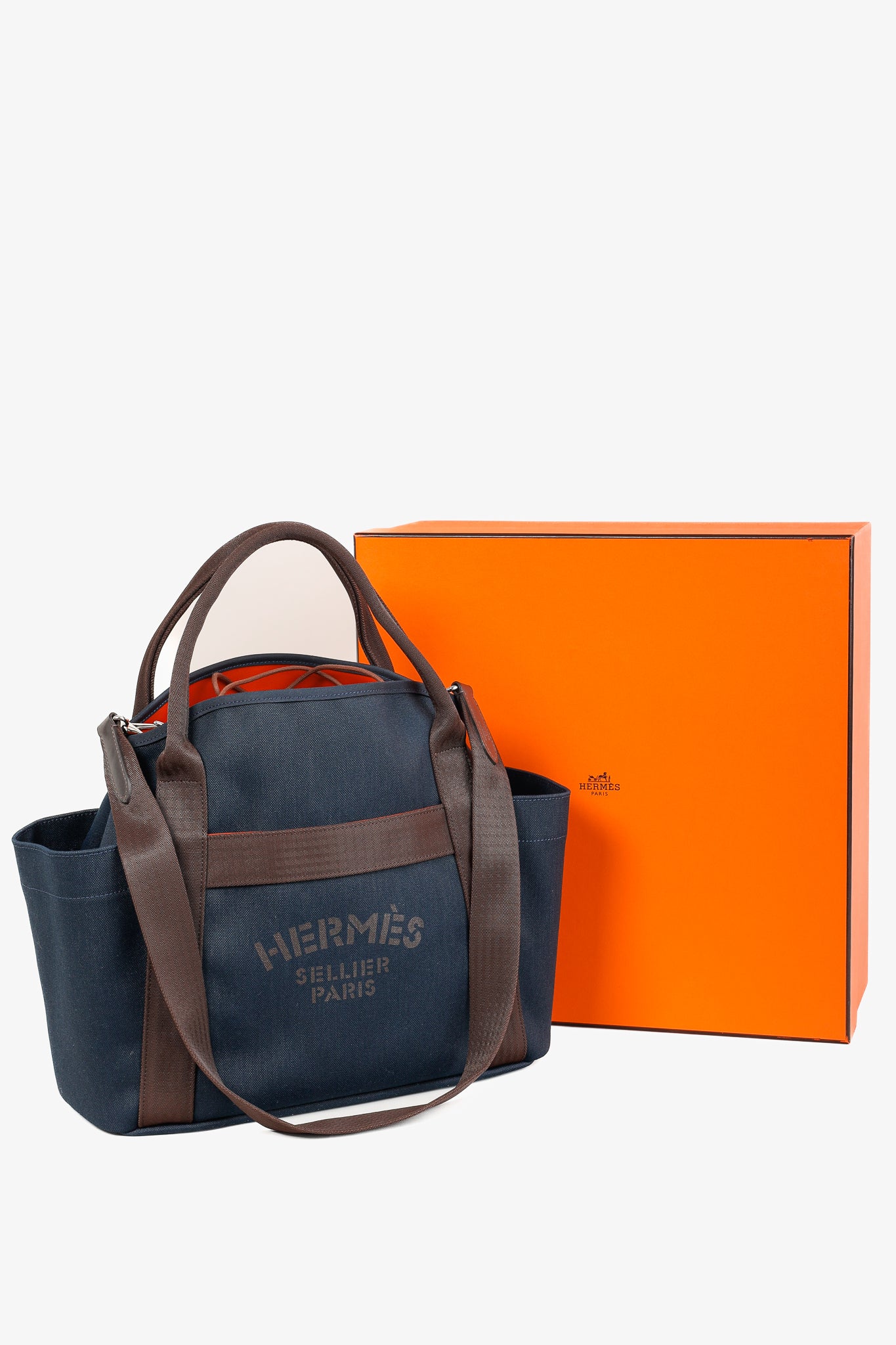 Hermes Grooming Bleu Navy & Feu Canvas Bag