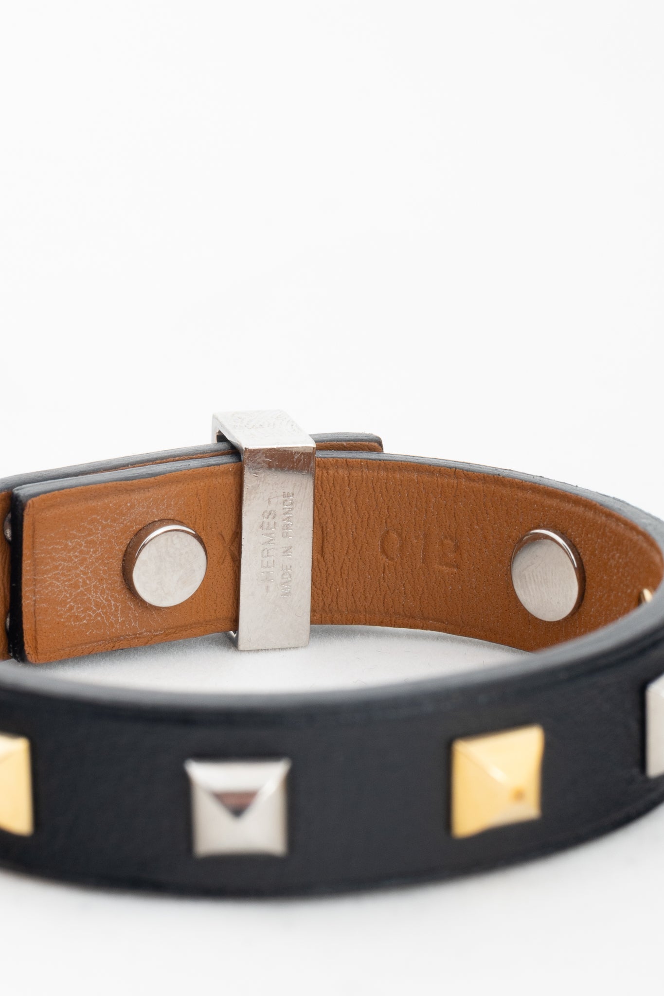 Hermes Mini Dog Clous Carres Black Swift Studded Bracelet