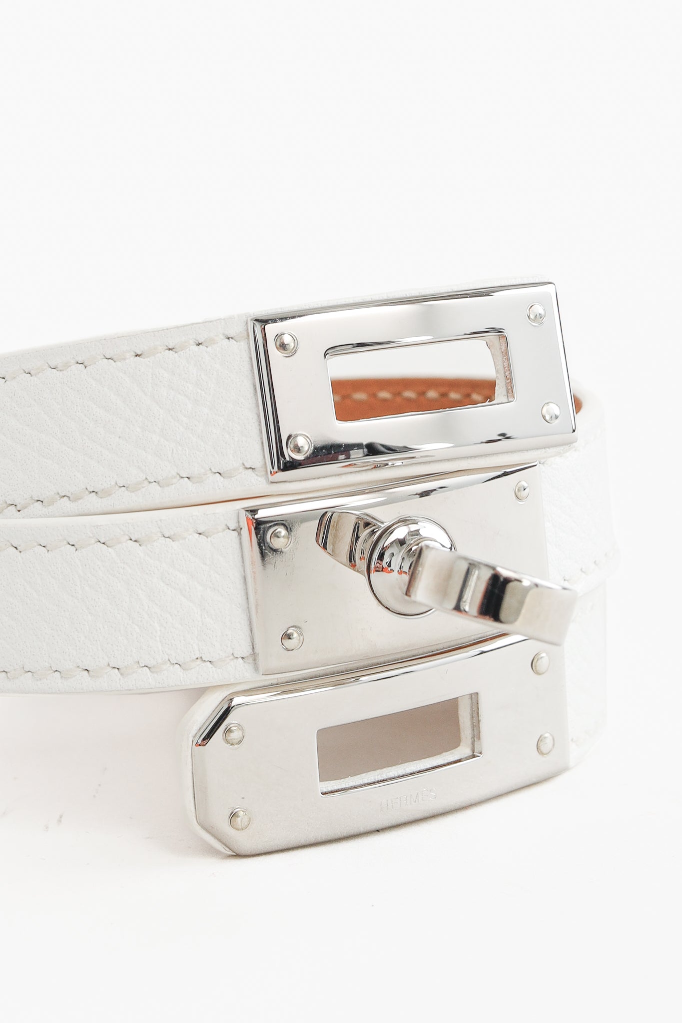 Hermes Kelly Double Tour Blanc Epsom Leather Bracelet
