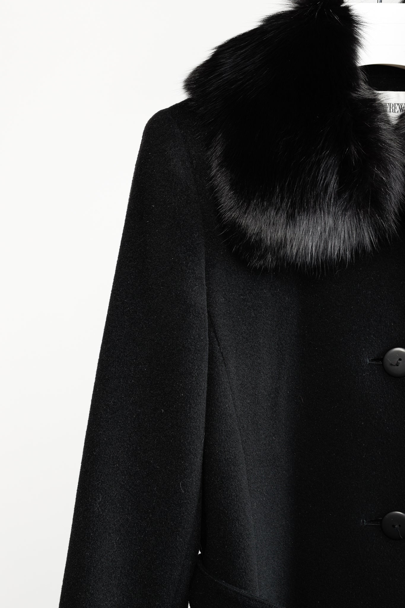 Holt Renfrew Black Wool Fur-Collar Belted Maxi Coat