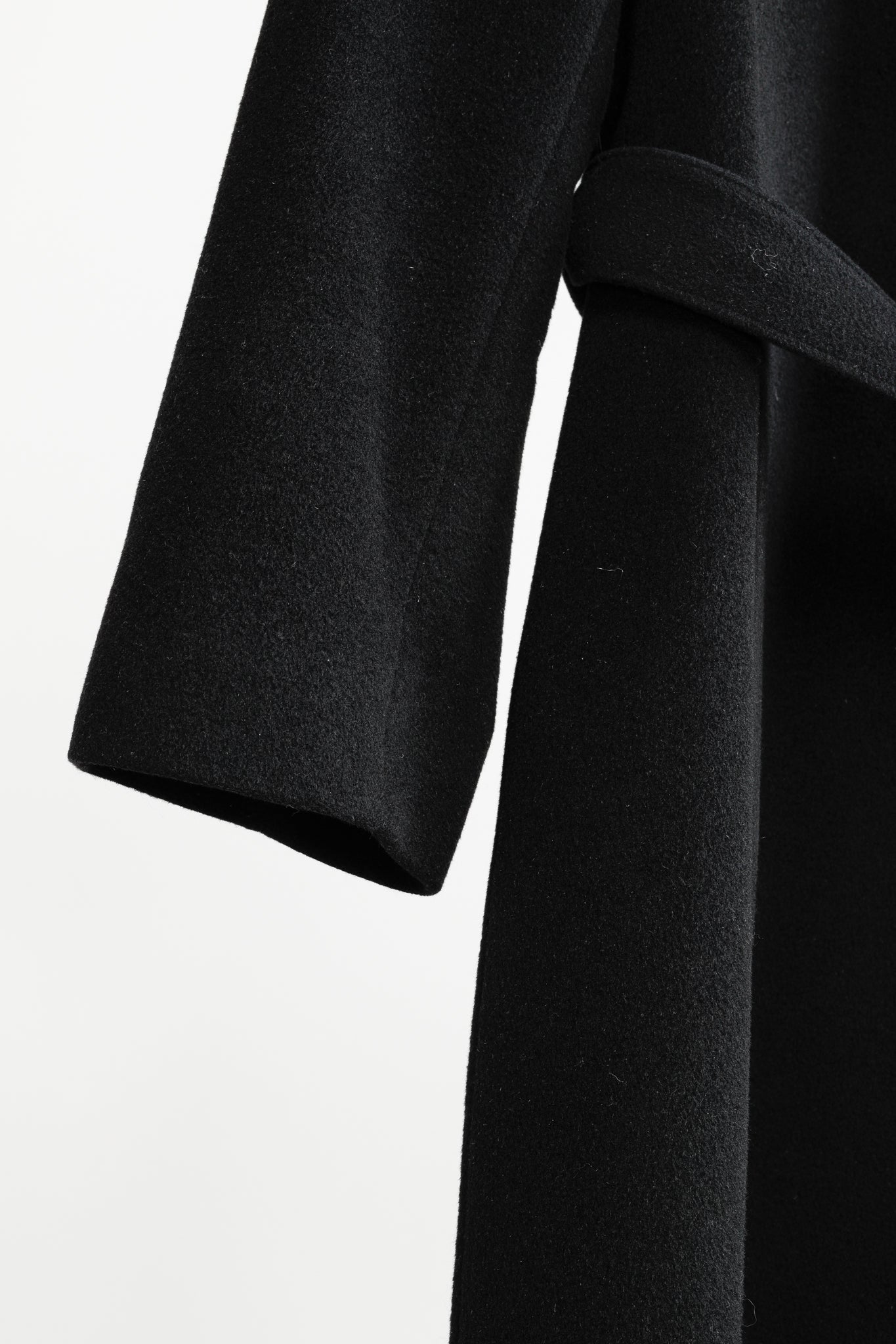 Holt Renfrew Black Wool Fur-Collar Belted Maxi Coat