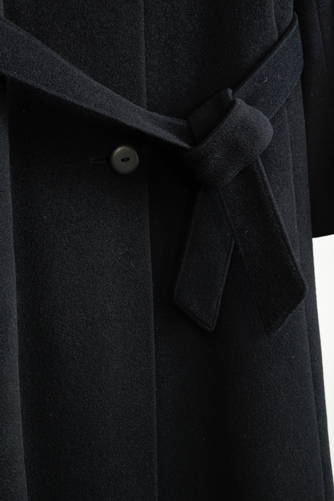 Holt Renfrew Black Wool Fur-Collar Belted Maxi Coat