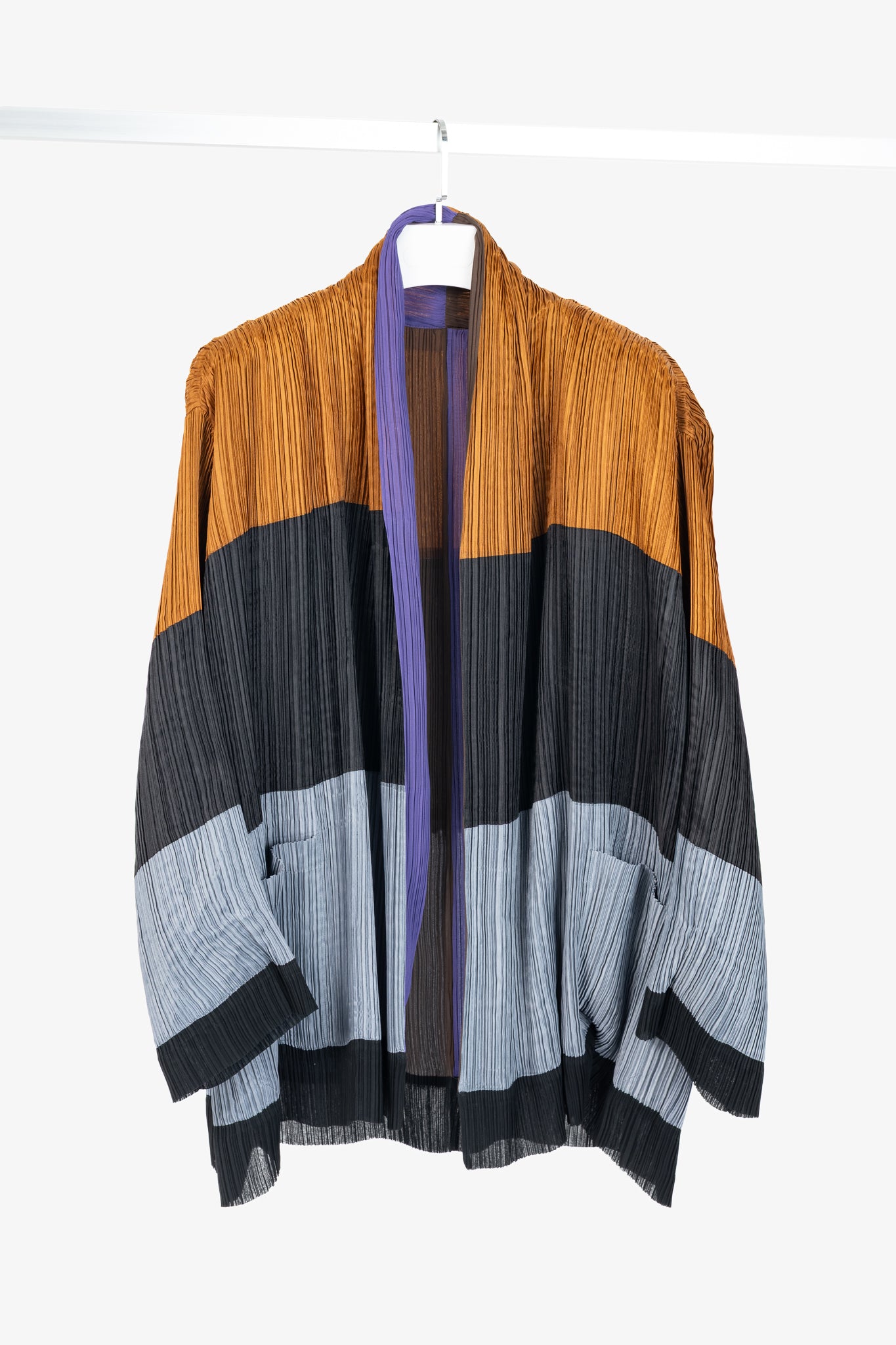 Issey Miyake SS1993 Reversible Multicolour Striped Pleated Open-Front Jacket