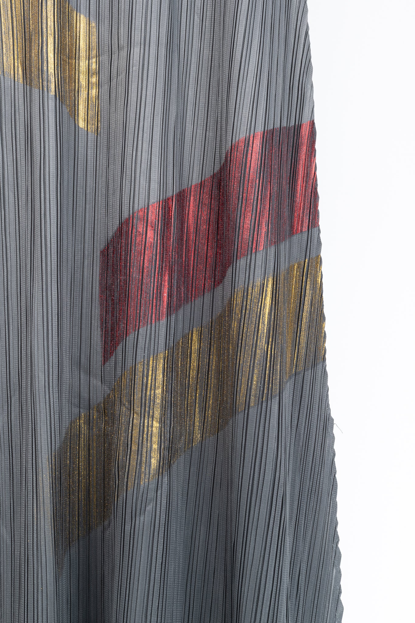 Grey Accordion-Pleated Metallic-Stripe Maxi Dress