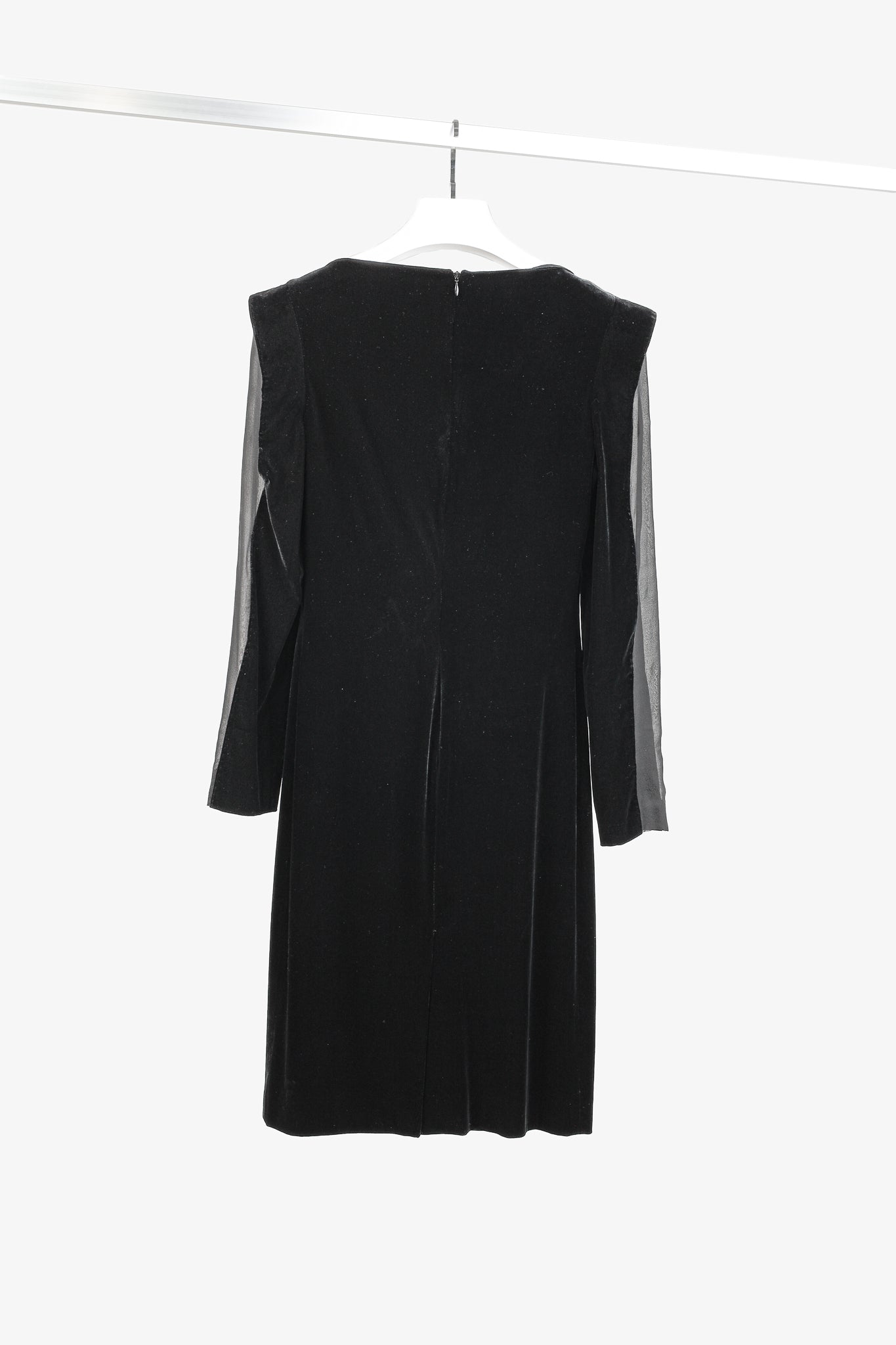 Jean Paul Gaultier Black Velvet Sheer-Sleeve Midi Dress