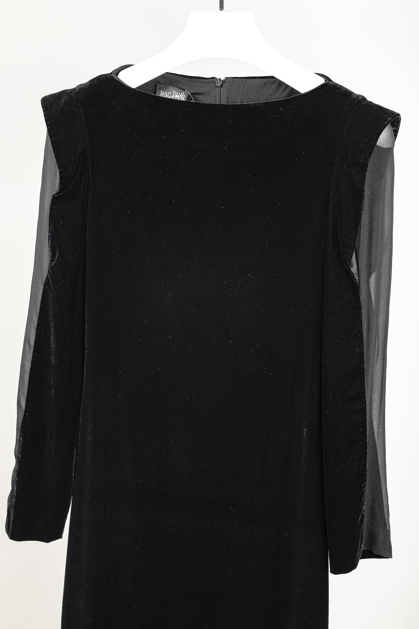 Jean Paul Gaultier Black Velvet Sheer-Sleeve Midi Dress